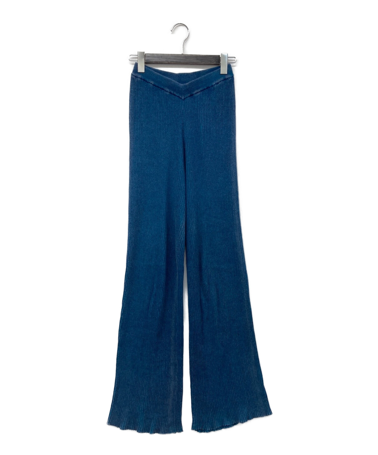 PERVERZE (パーバーズ) Plating Rib Knit Pants プレーティングリブニットパンツ ブルー サイズ:F 未使用品