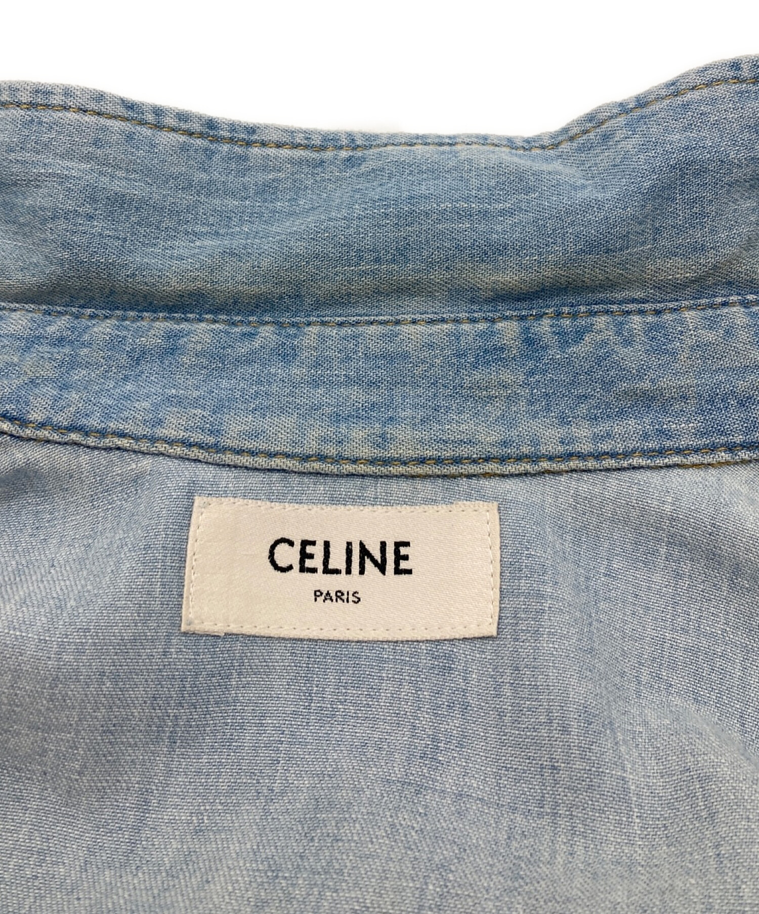 CELINE セリーヌ カジュアルシャツ XS 白xインディゴ(総柄)