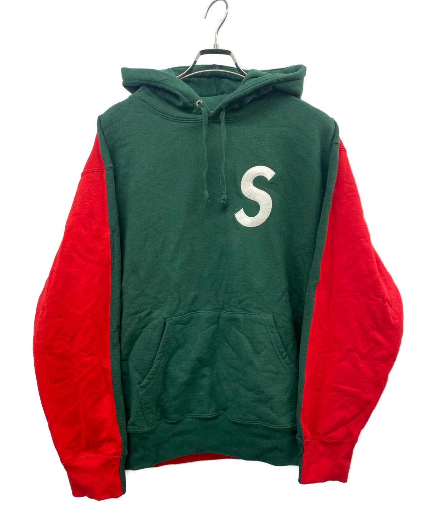SUPREME (シュプリーム) 21AW S Logo Split Hooded Sweatshirt S ロゴ スプリット フーデッド パーカー  グリーン×レッド サイズ:M