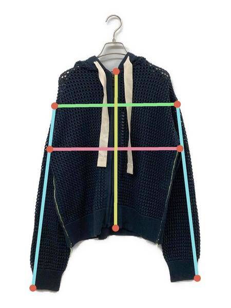 中古・古着通販】NKNIT (ンニット) mesh knit zip hoodie ネイビー