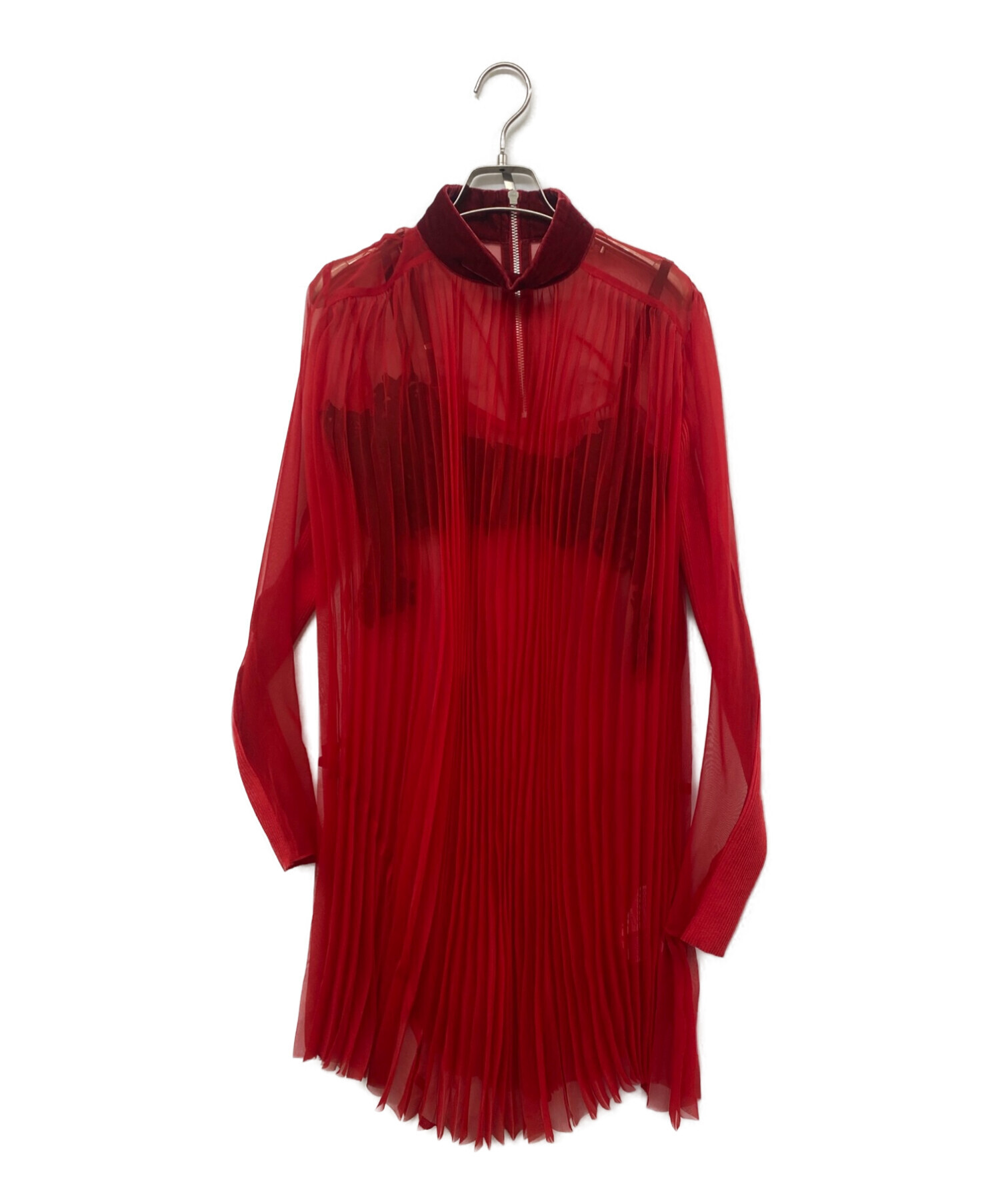中古・古着通販】sacai (サカイ) プリーツシアーワンピース レッド 