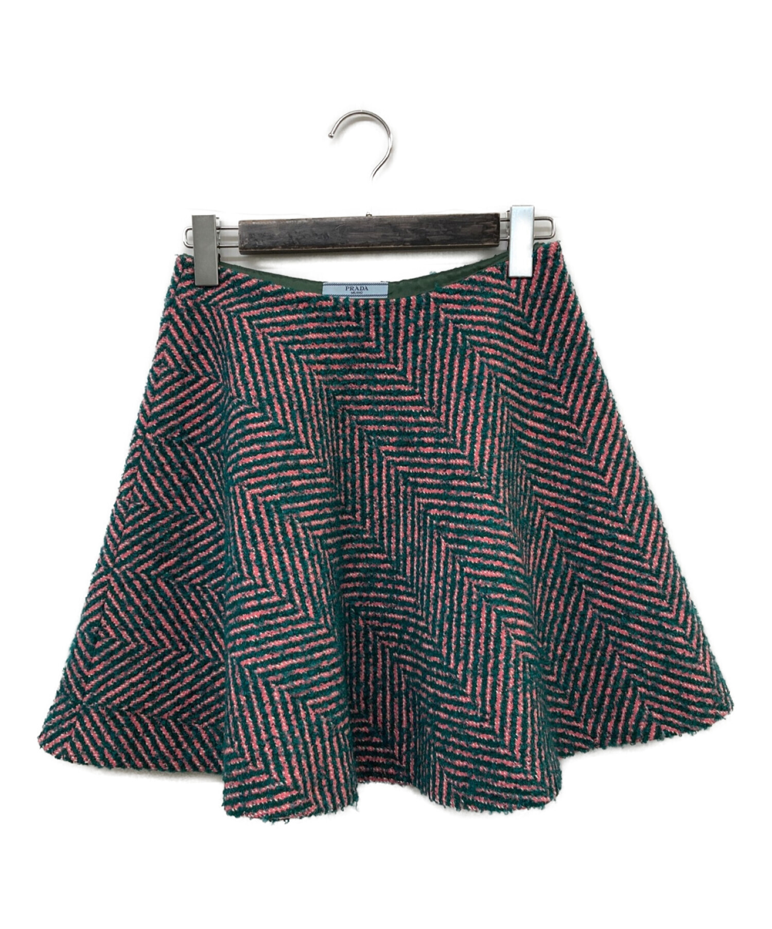 中古・古着通販】PRADA (プラダ) ツイードフレアスカート グリーン  