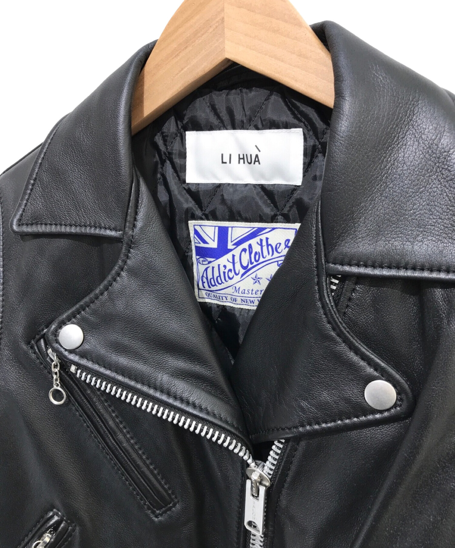 LI HUA×ADDICT CLOTHES (リーファー×アディクトクローズ) シープレザーライダースジャケット ブラック サイズ:S