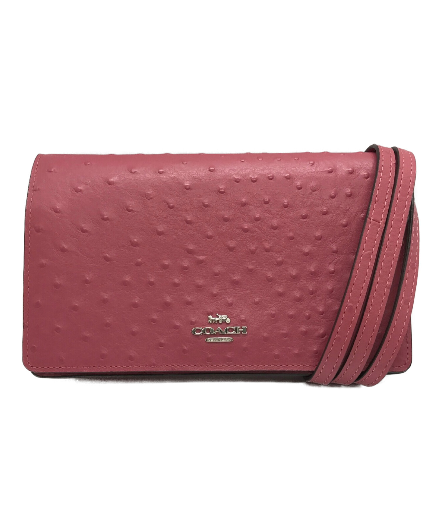 COACH (コーチ) OSTRICH EMBOSSED LEATHER FOLDOVER CROSSBODY BAG ピンク