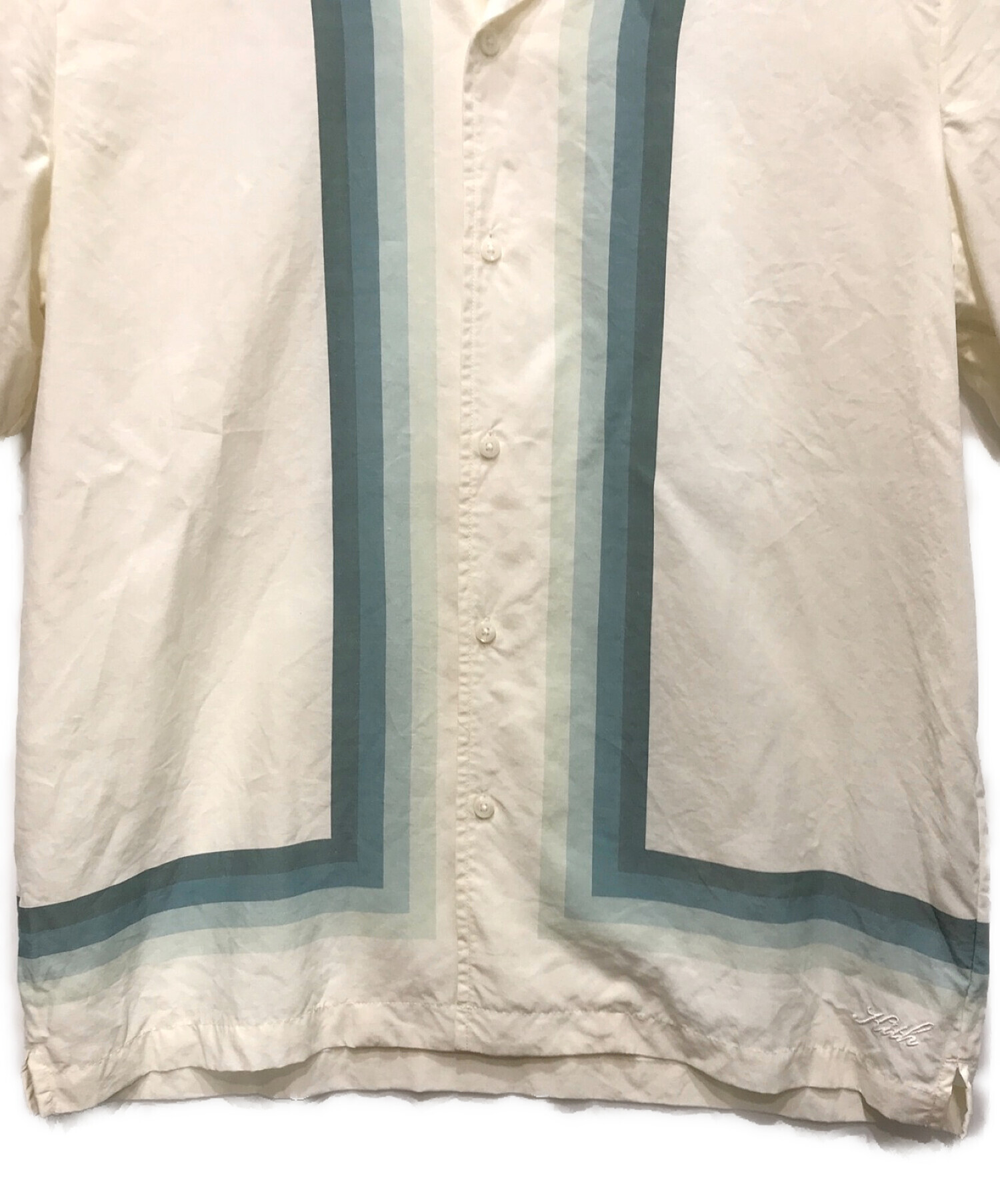 KITH (キス) Cupro Linen Thompson Camp Collar Shirt アイボリー×ブルー サイズ:L