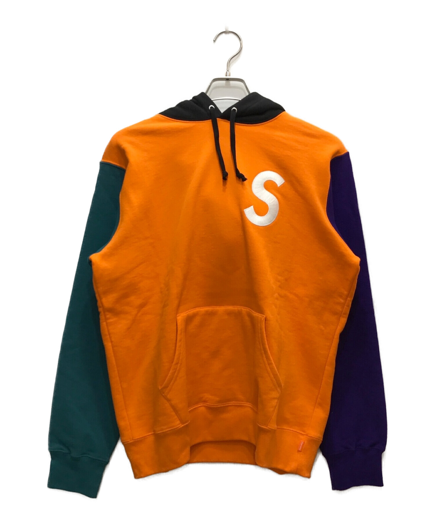 SUPREME (シュプリーム) S Logo Colorblocked Hooded Sweatshirt オレンジ×ブラック サイズ:M