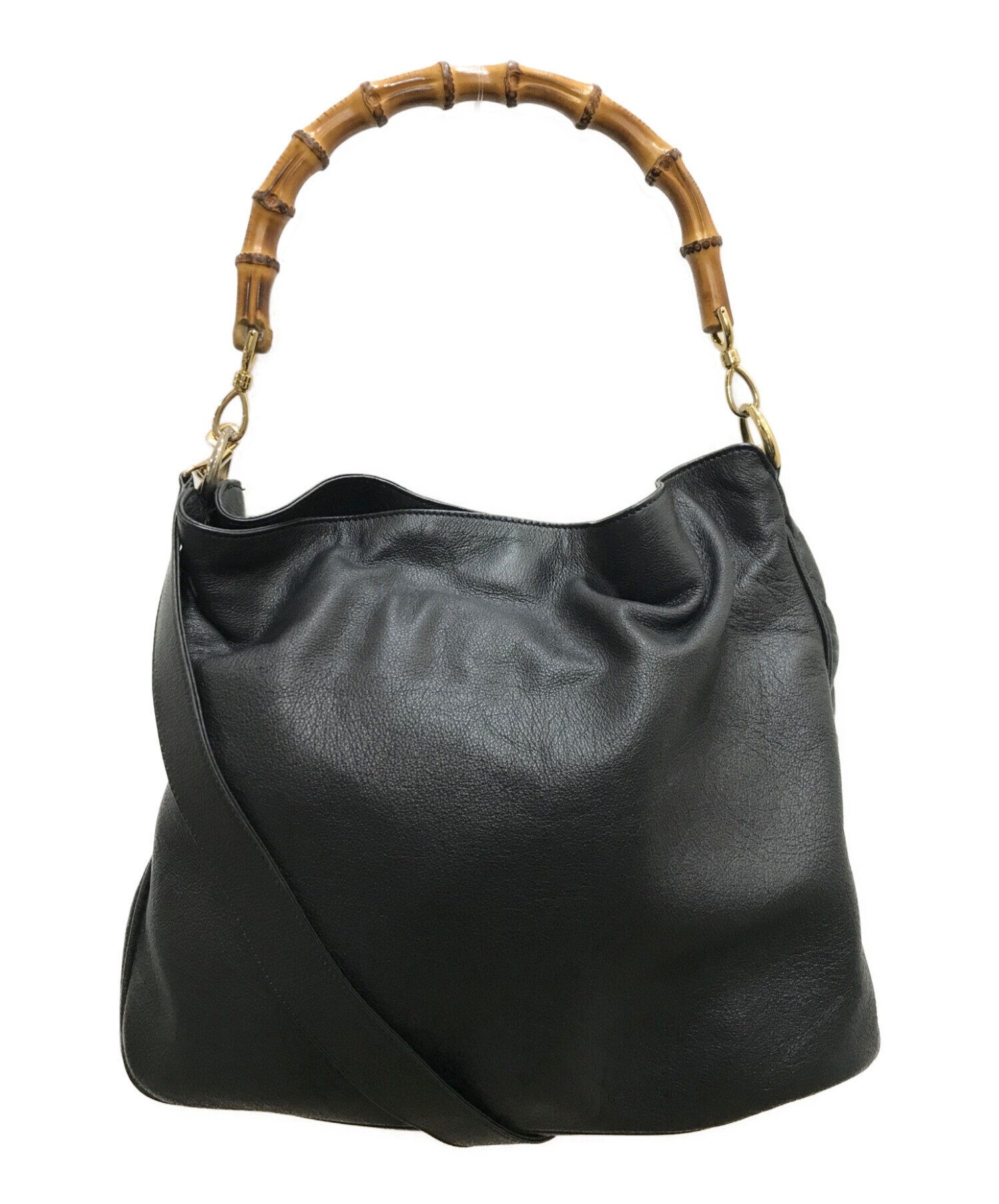 Gucci 黒 レザー バンブーハンドル GUCCIバンブーハンドル 黒レザーハンドバッグ 【公式通販】