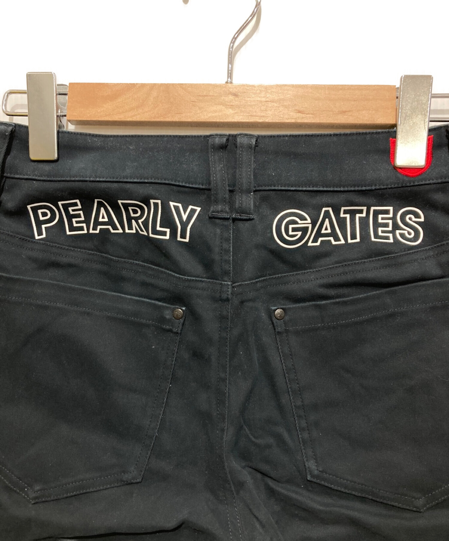 新品 パーリーゲイツ ジャガード稲妻ハート柄 ストレッチパンツ L