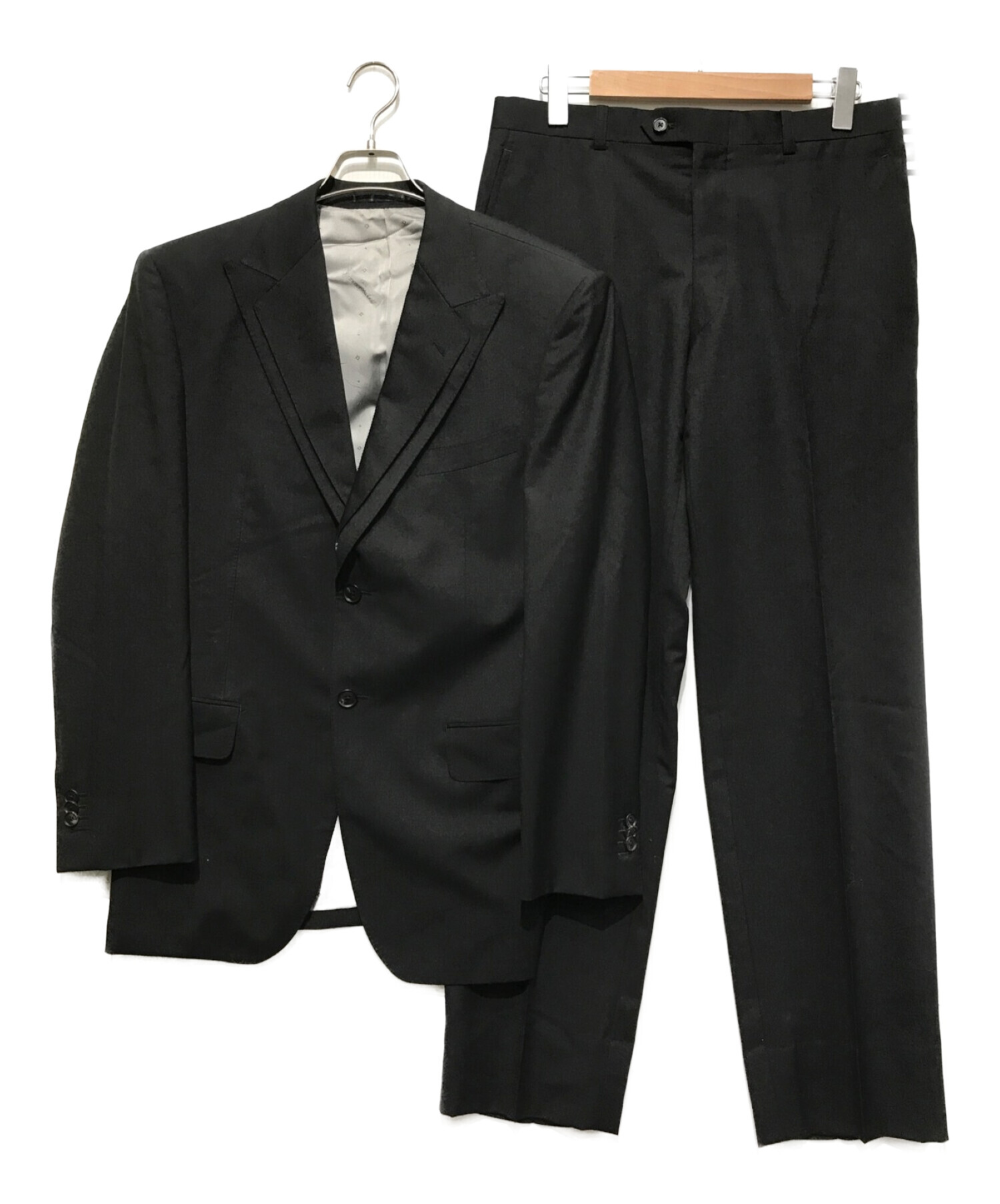 ERMENEGILDO ZEGNA (エルメネジルド・ゼニア) ダブルラペルデザインスーツ ブラック サイズ:SIZE S