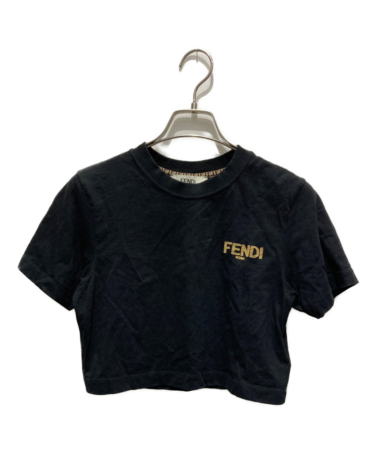 中古・古着通販】FENDI (フェンディ) 刺繍ロゴTシャツ ブラック サイズ  