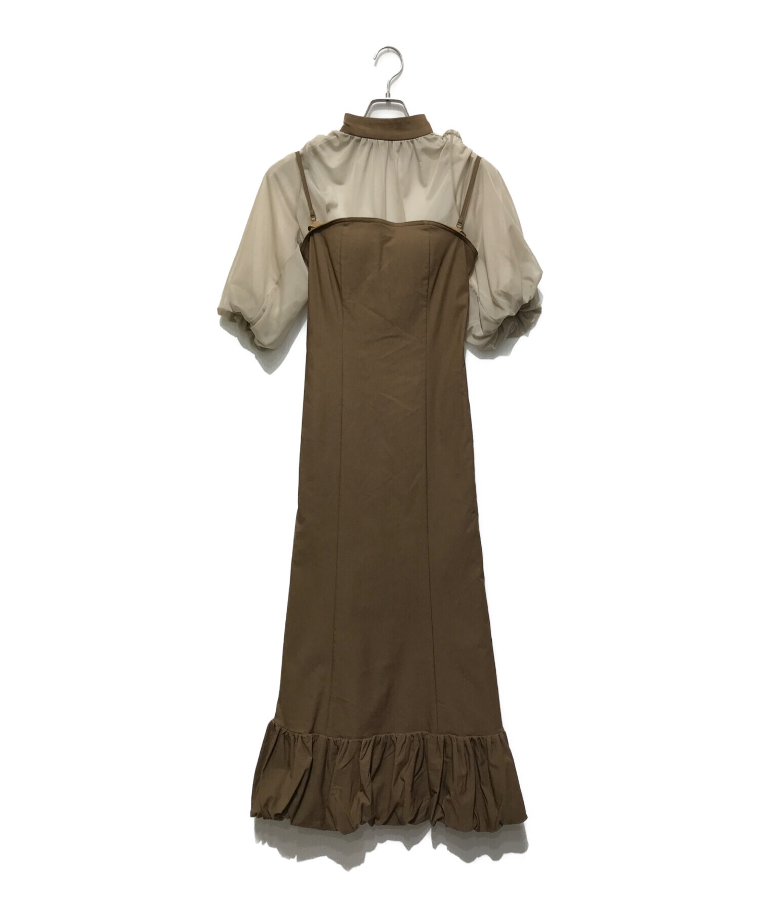 中古・古着通販】AMERI (アメリ) LAYERED BALLOON HEM DRESS カーキ 