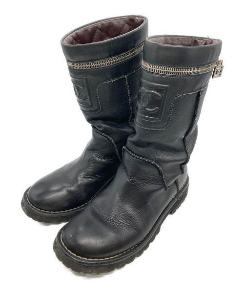 中古・古着通販】CHANEL (シャネル) Black Leather Motorcycle Boots 