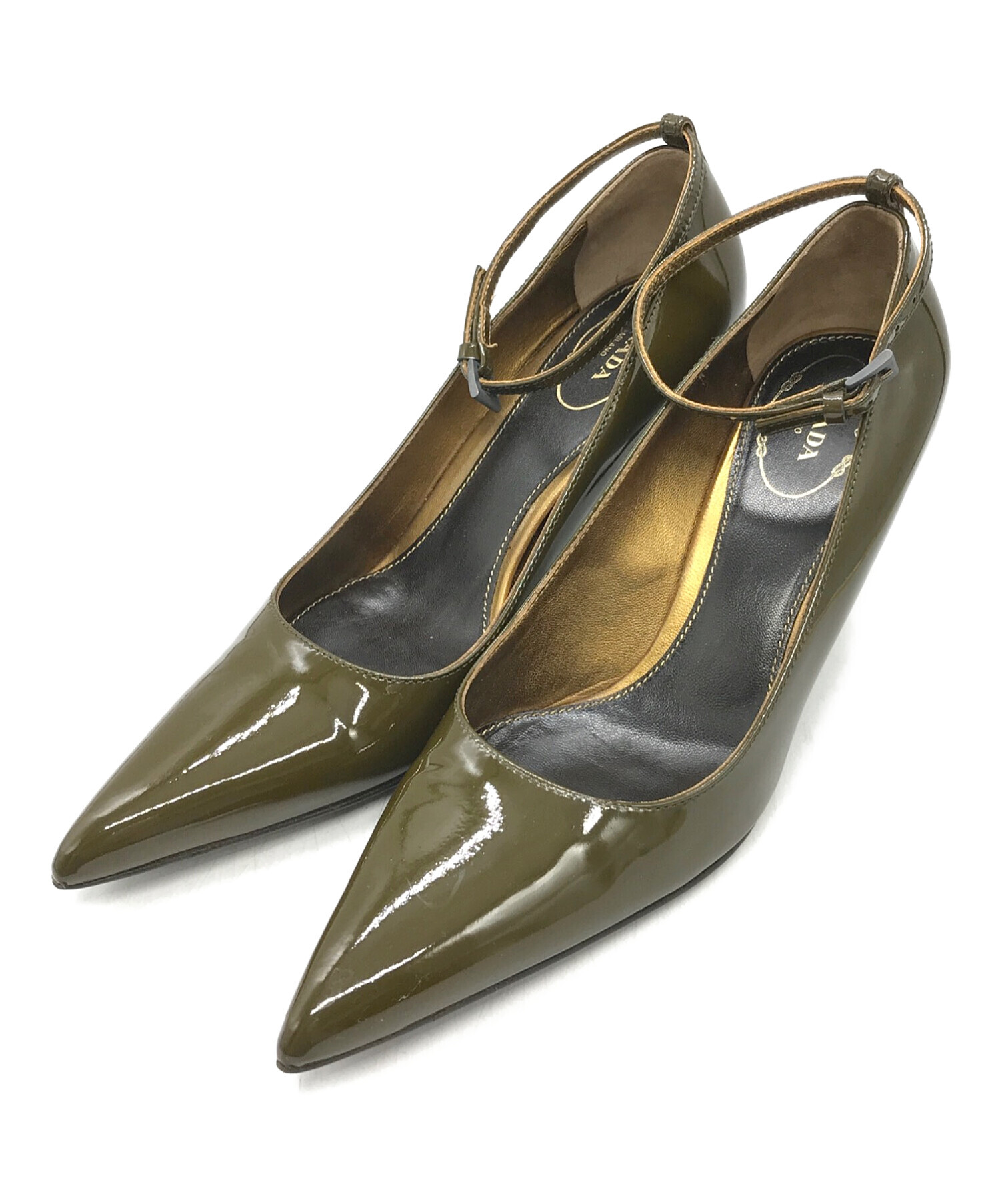 中古・古着通販】PRADA (プラダ) ポインテッドトゥパンプス カーキ 