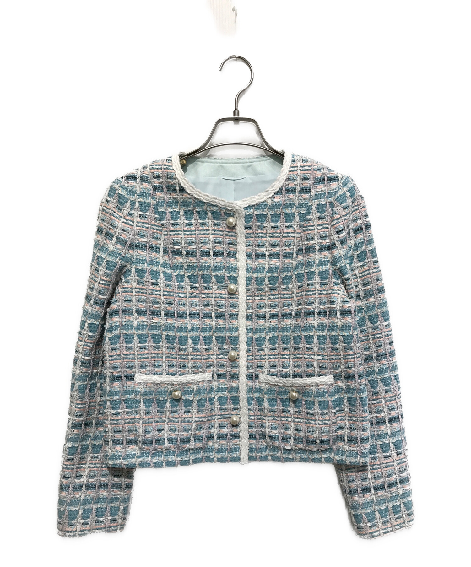 新品未使用　ANAYI チェックツイード　ジャケット　ノーカラー　パールボタン 新品未使用 ANAYI チェックツイード ジャケット ノーカラー パール