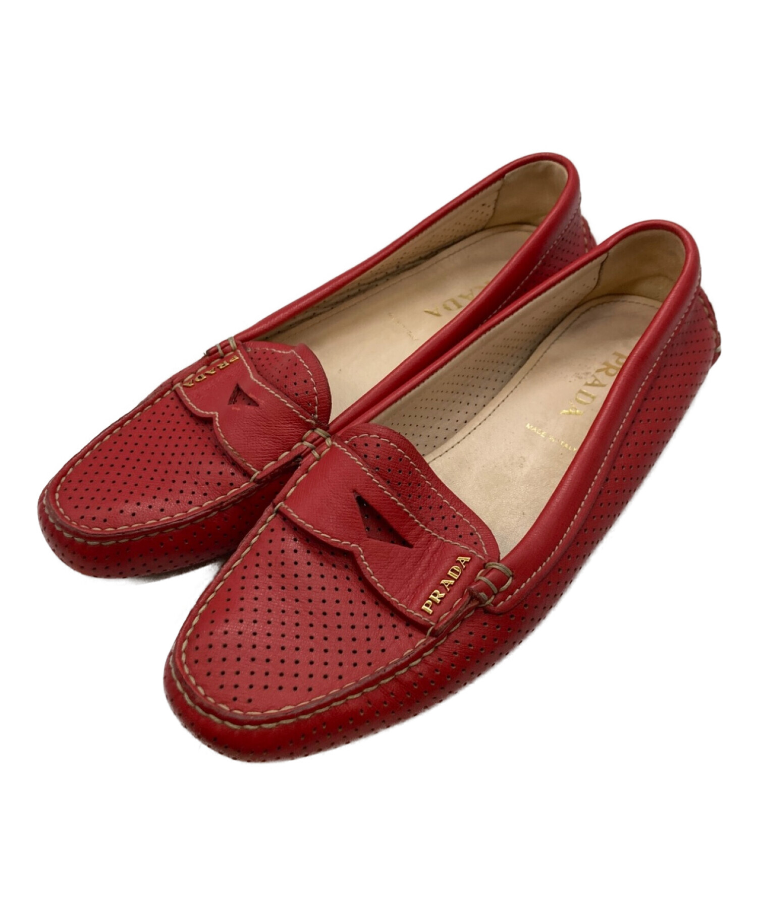 中古・古着通販】PRADA (プラダ) ドライビングシューズ レッド サイズ 
