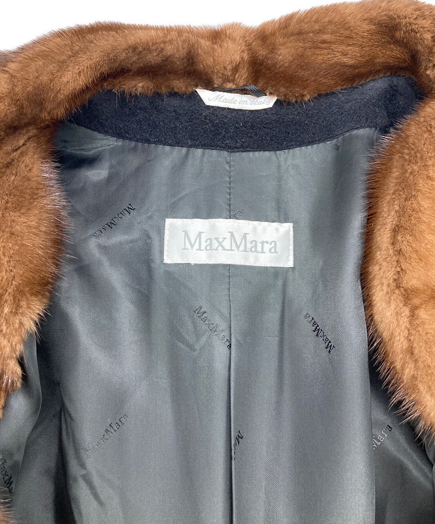 MaxMara (マックスマーラ) ミンクカラー カシミヤ混ウールコート ブラック サイズ:40