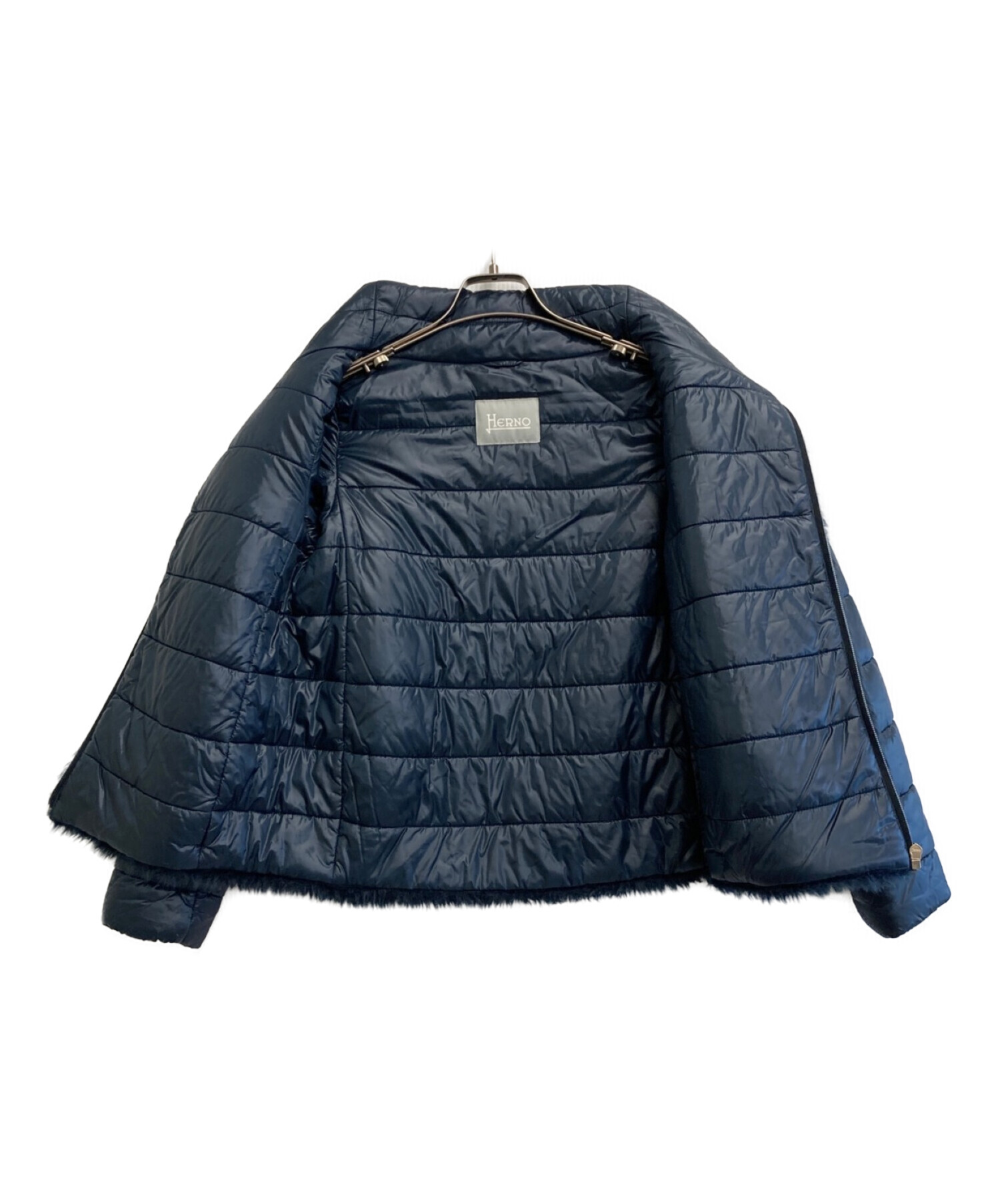 中古・古着通販】HERNO (ヘルノ) ファー切替中綿ジャケット ネイビー  