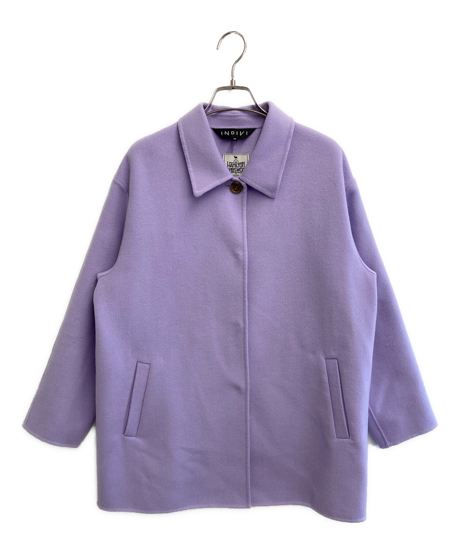 【新品タグ付】INDIVI ステンカラーリバーコート　パープル38 ハミルトン 新品タグ付】INDIVI ステンカラーリバーコートパープル38 ハミルトン