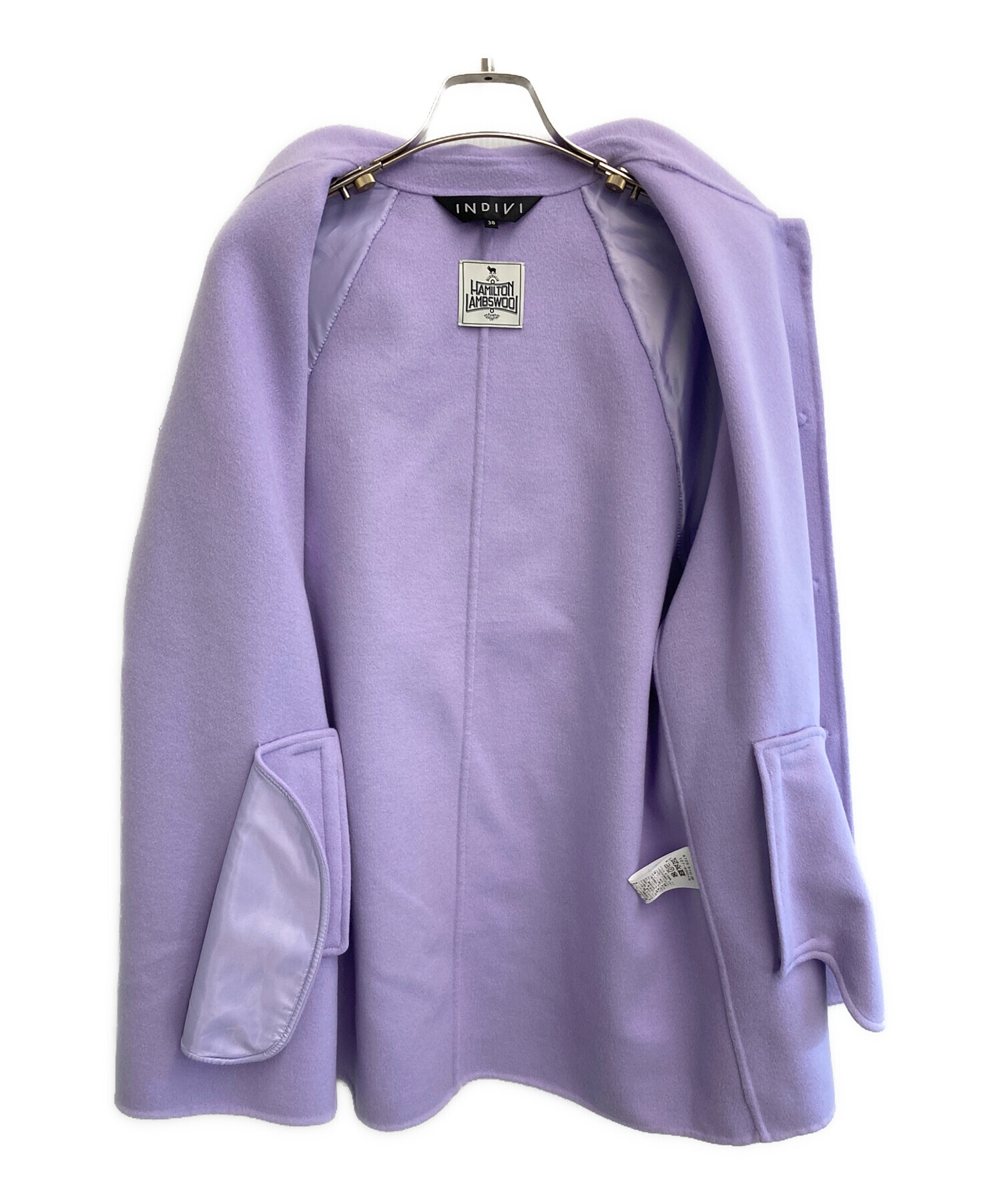 【新品タグ付】INDIVI ステンカラーリバーコート　パープル38 ハミルトン 新品タグ付】INDIVI ステンカラーリバーコートパープル38 ハミルトン