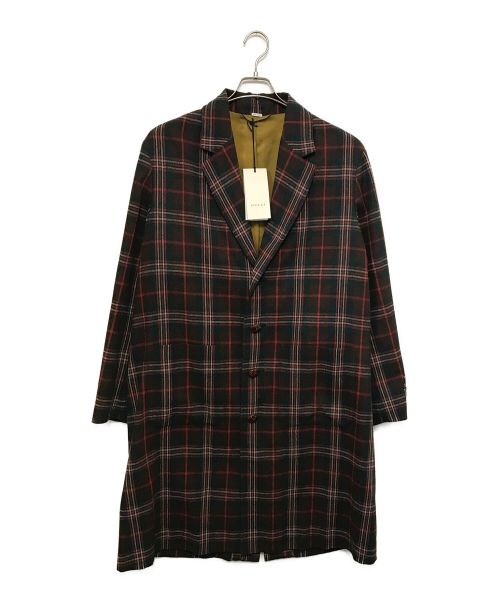 中古・古着通販】GUCCI (グッチ) チェック柄ウールコート ブラウン  