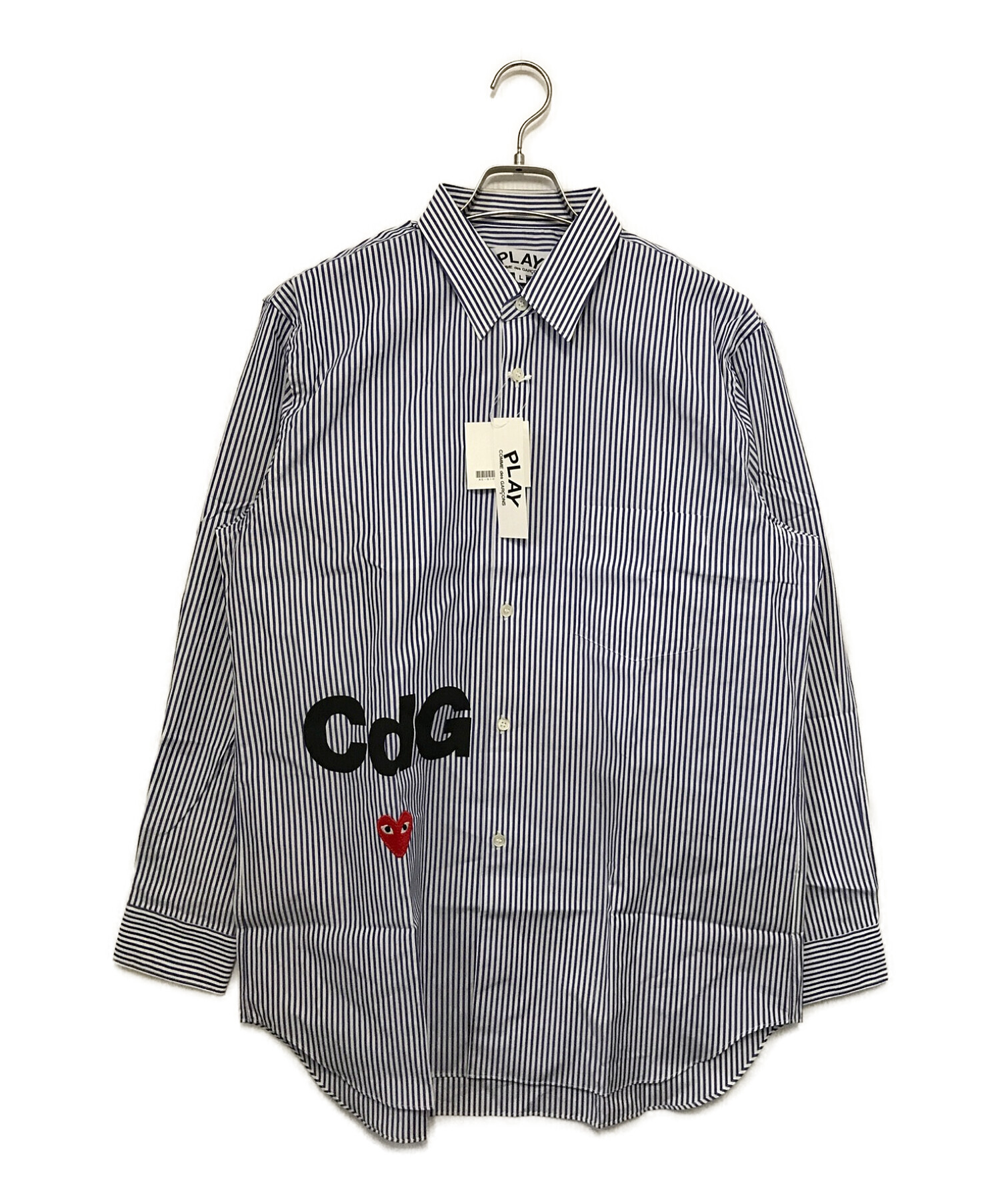 新品未使用PLAYコムデギャルソン紺白ストライプ 長袖カットソー