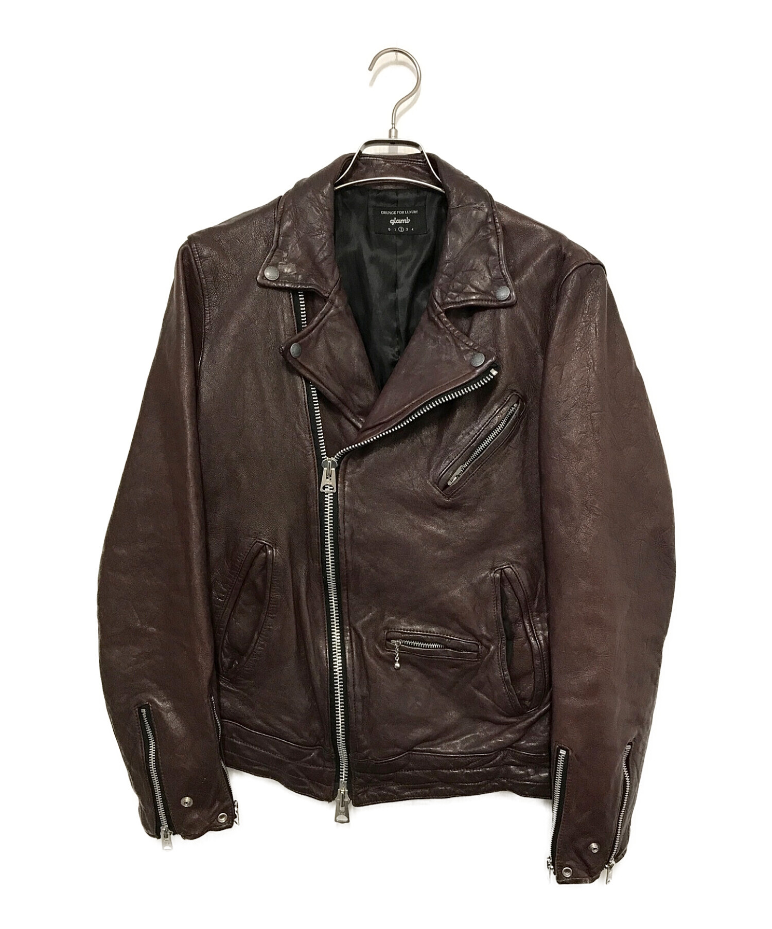 か*ご様 glamb ダブルライダースジャケット glamb ダブルライダースジャケット 牛革 紺色 Mサイズ 中古・古着通販