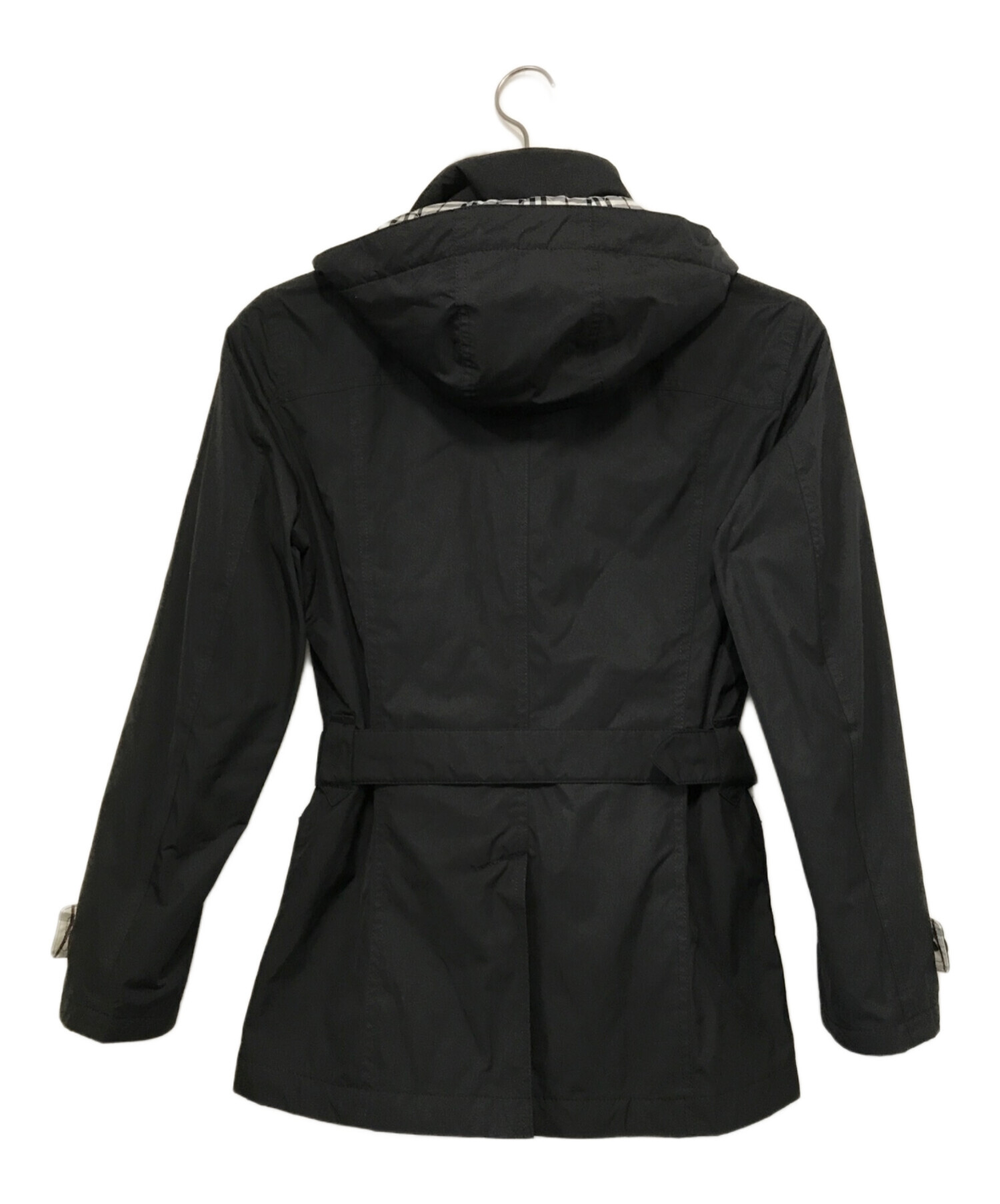 BURBERRY London バーバリー フード付き黒ウール混コート Burberry