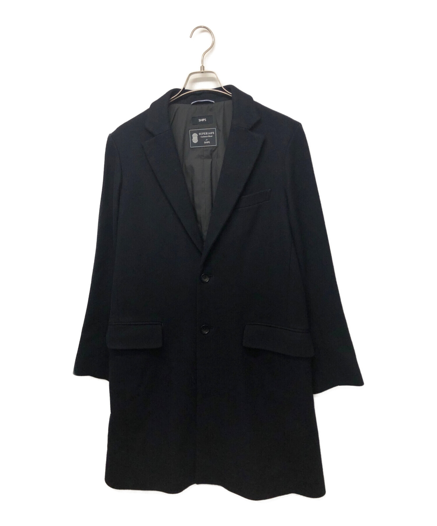 SHIPSシップス ネイビー チェスターコート カシミア混紡 SHIPS