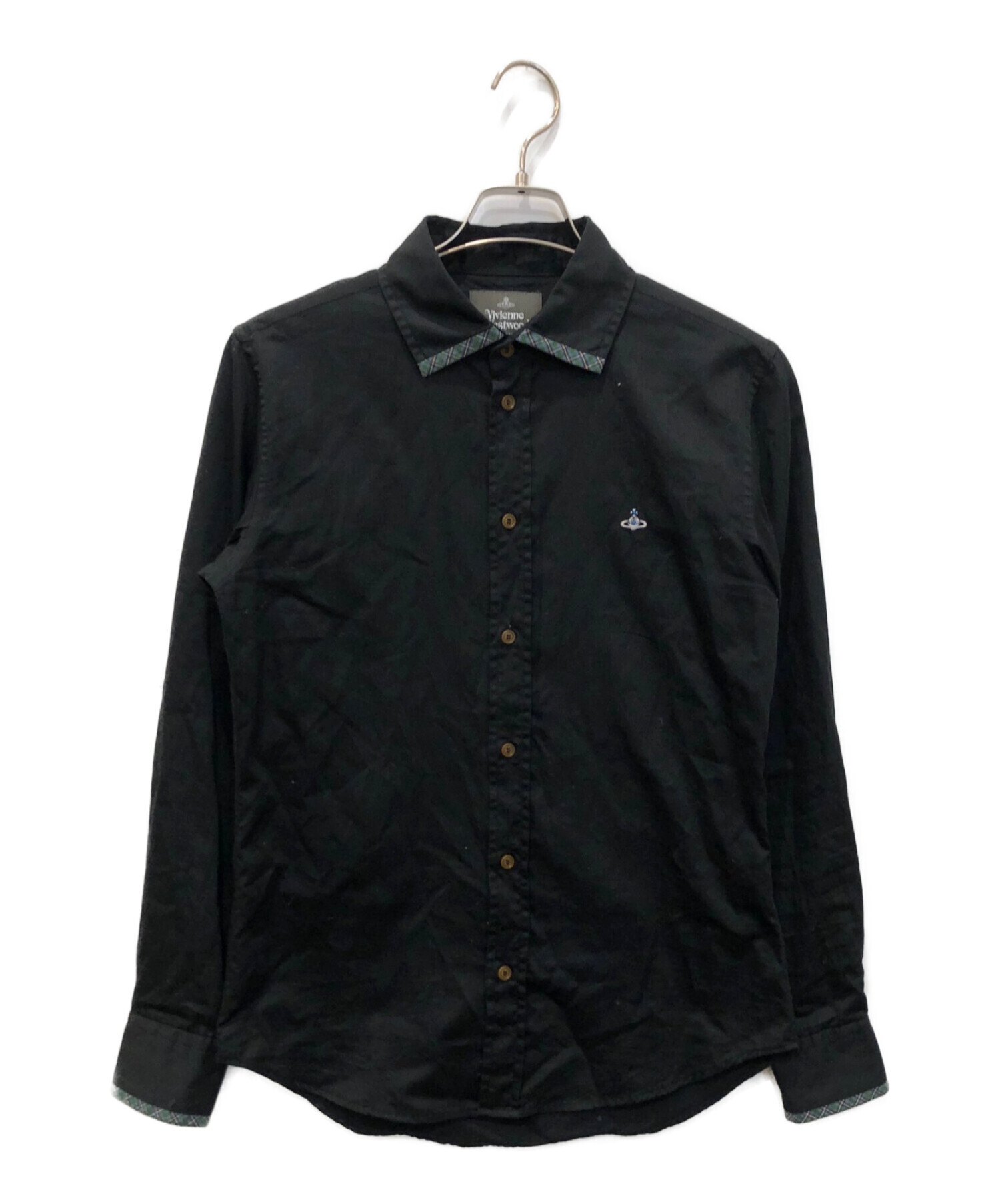 Vivienne Westwood (ヴィヴィアンウエストウッド) 襟チェック切替シャツ ブラック サイズ:46