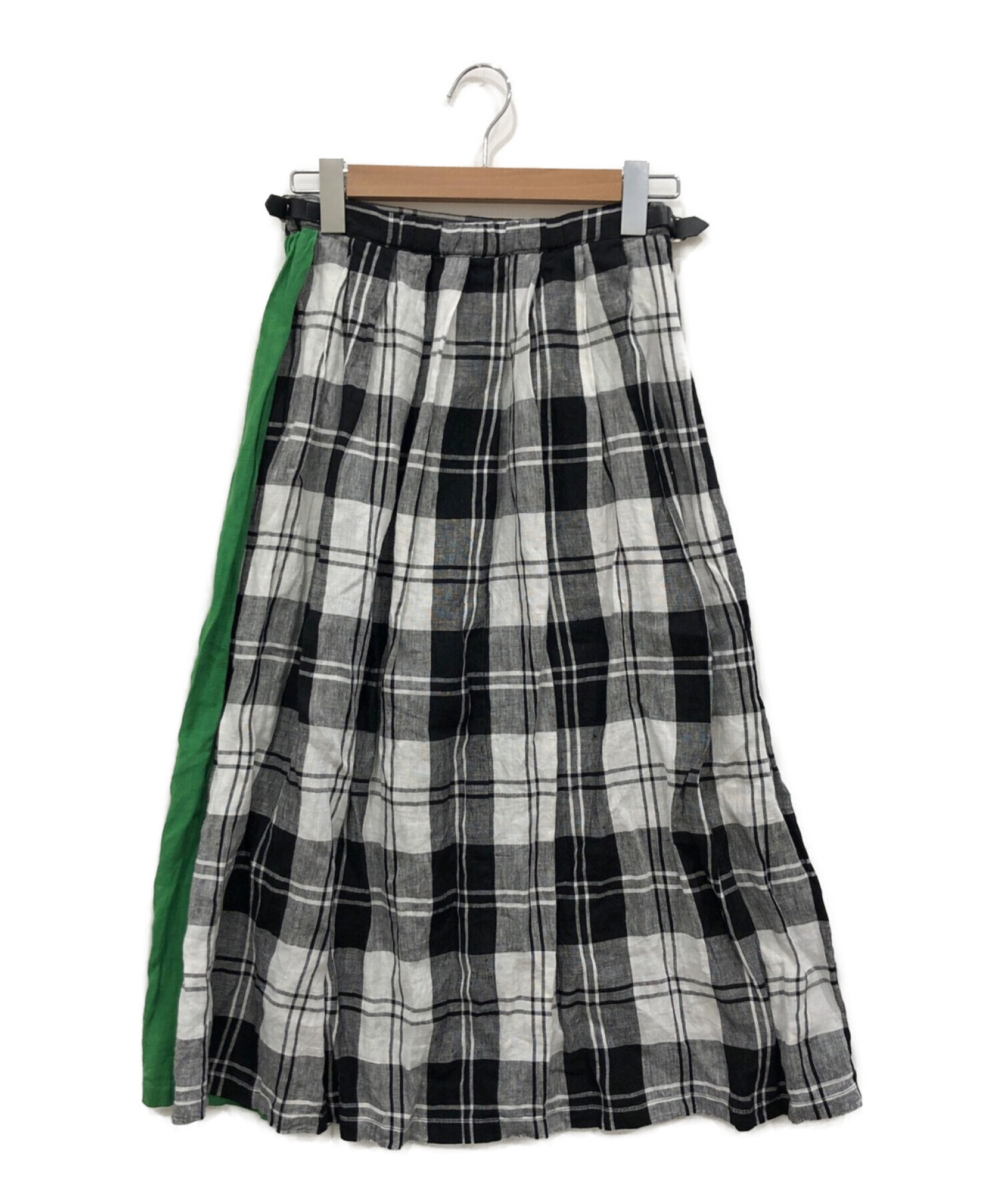 O'NEIL OF DUBLIN (オニールオブダブリン) リネンラップスカート グリーン×ブラック サイズ:US6