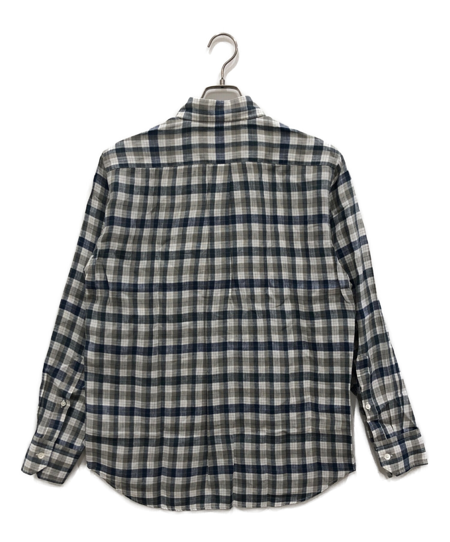 中古・古着通販】PAPAS (パパス) リネンチェックシャツ グレー サイズ 
