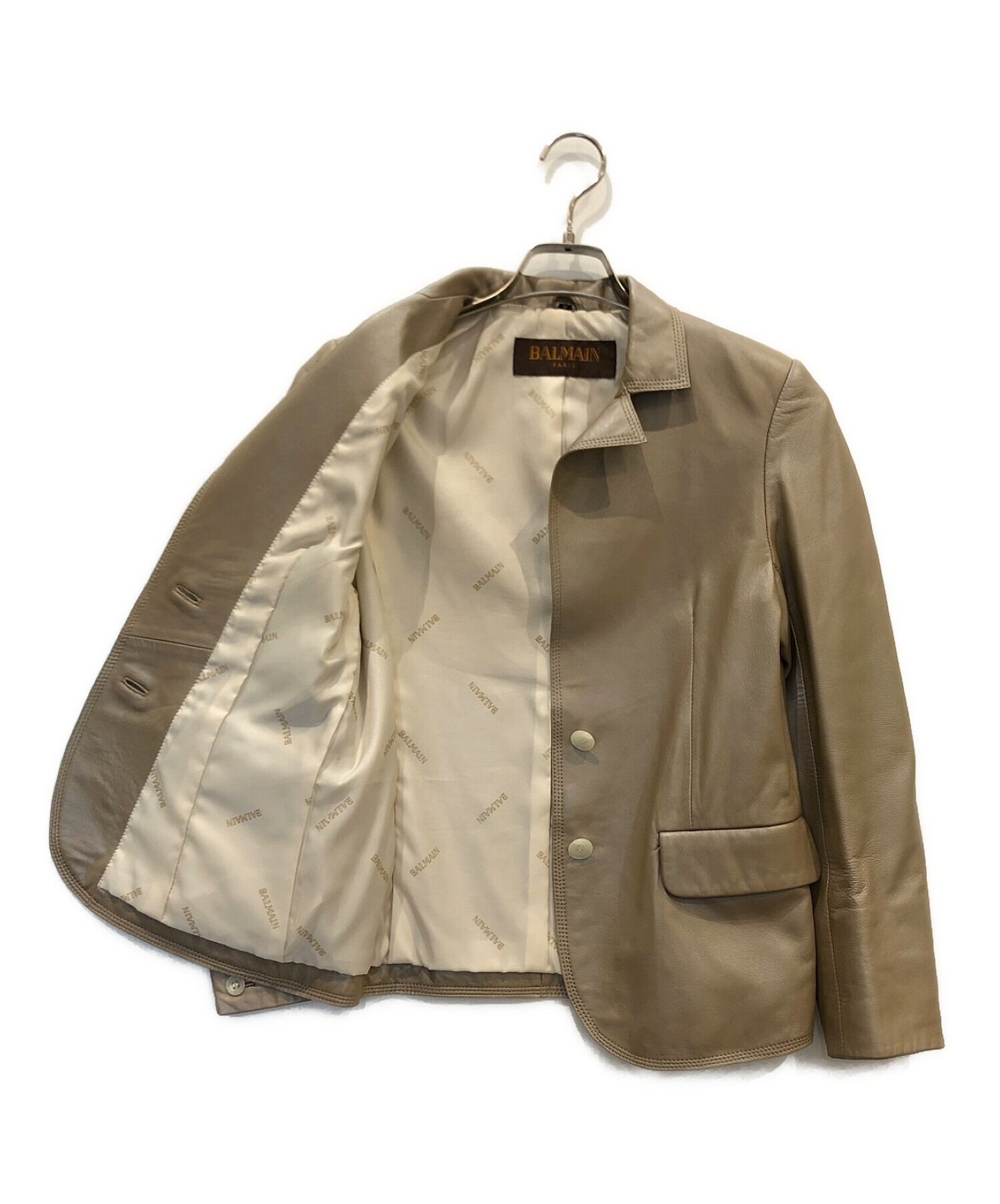 BALMAIN ラムレザージャケット（ベージュ）11号Lサイズ 極美品