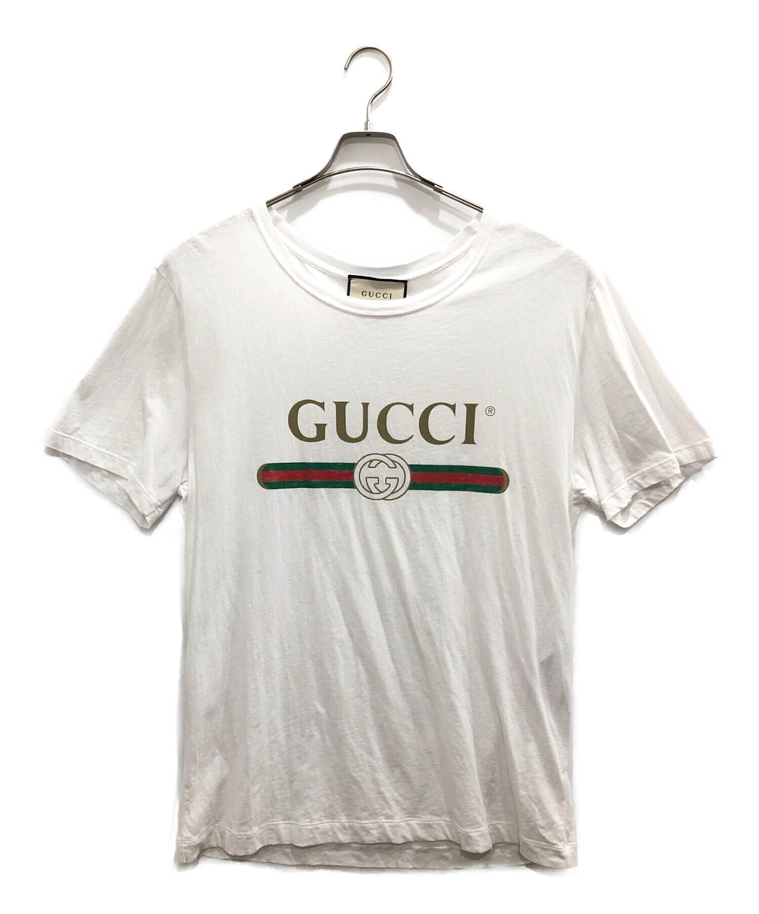 GUCCI (グッチ) ロゴ ウォッシュドオーバーサイズTシャツ ホワイト サイズ:M