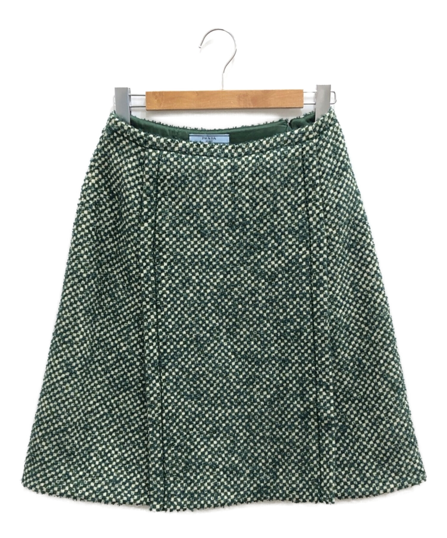 PRADA (プラダ) ツイードスカート グリーン サイズ:38