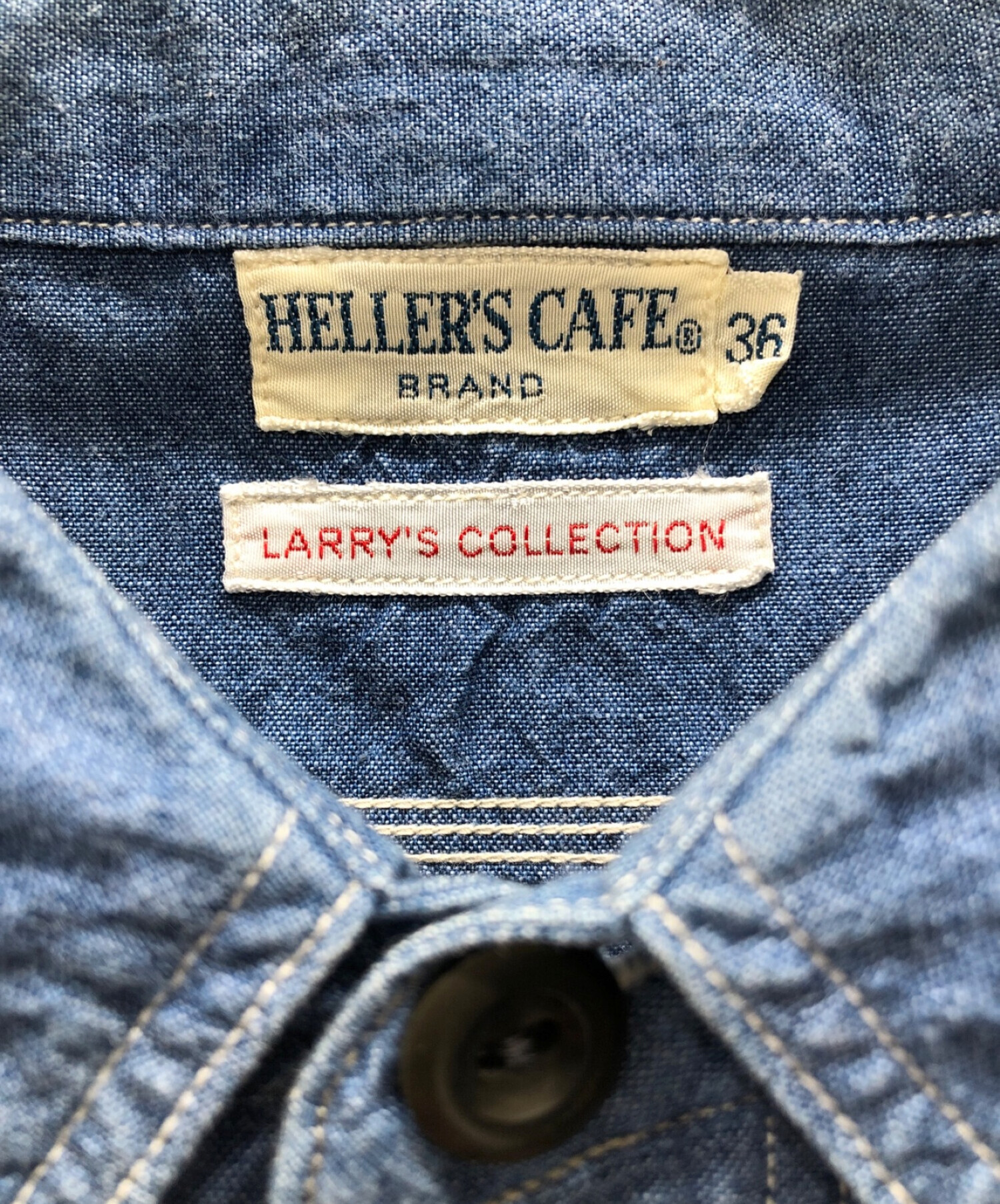 WAREHOUSE×heller's cafe (ウエアハウス ヘラーズカフェ) ワークシャンブレーシャツ ブルー サイズ:36