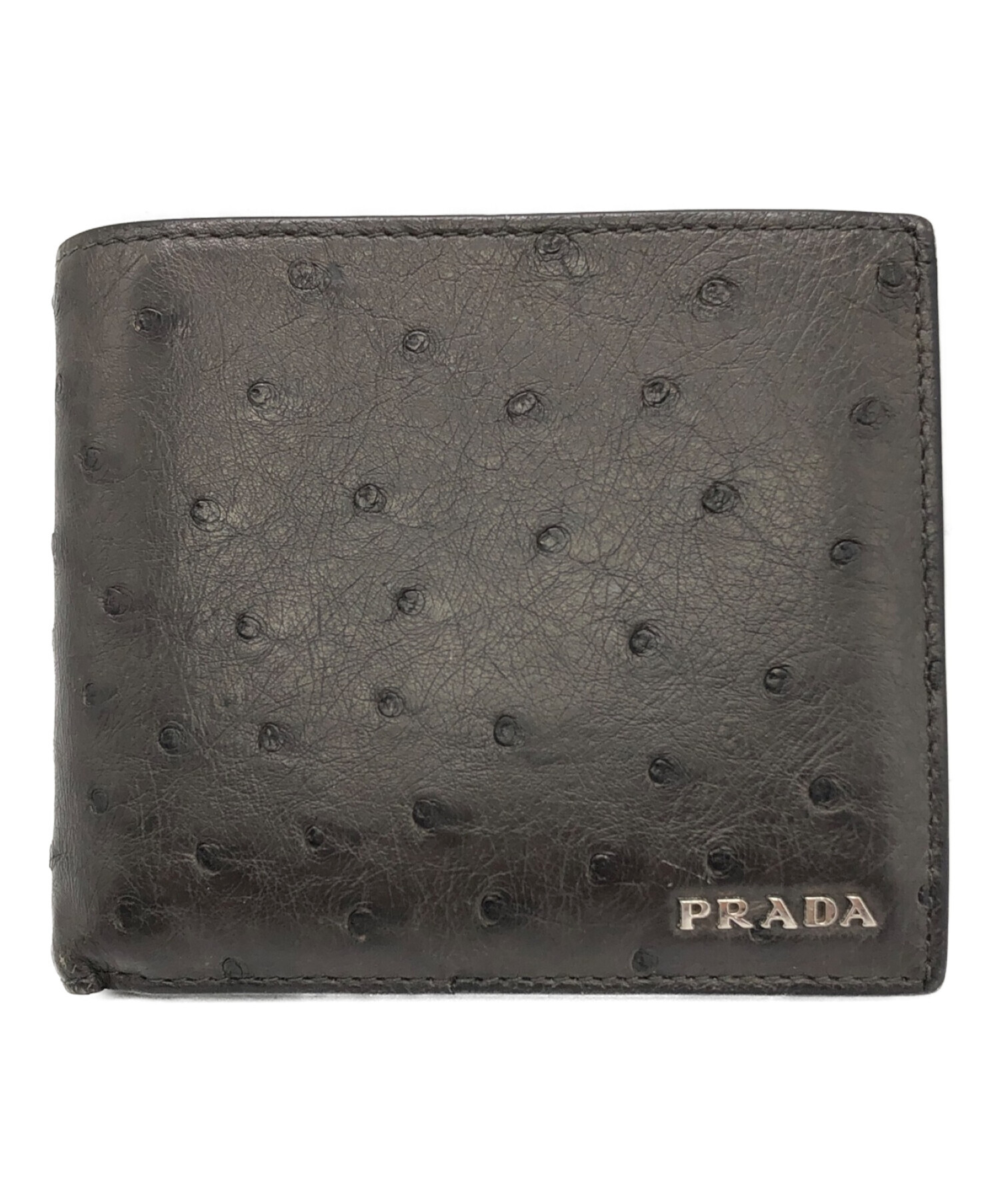 PRADA (プラダ) オーストリッチ二つ折り財布 チャコールグレー