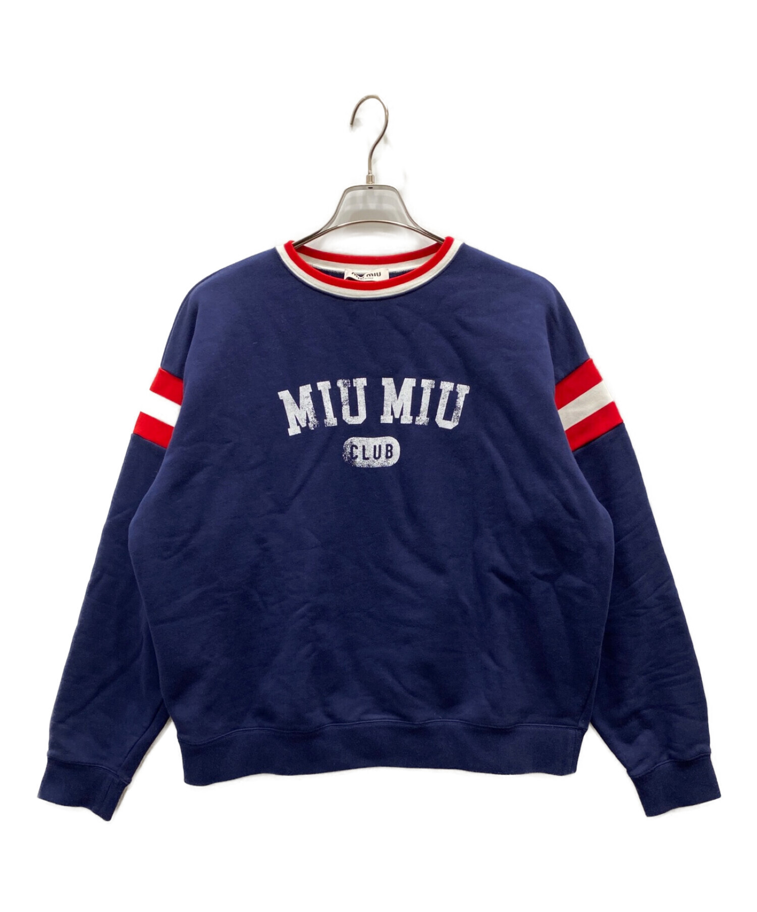 MIU MIU (ミュウミュウ) オーバーサイズプリントコットンスウェットシャツ ネイビー サイズ:S
