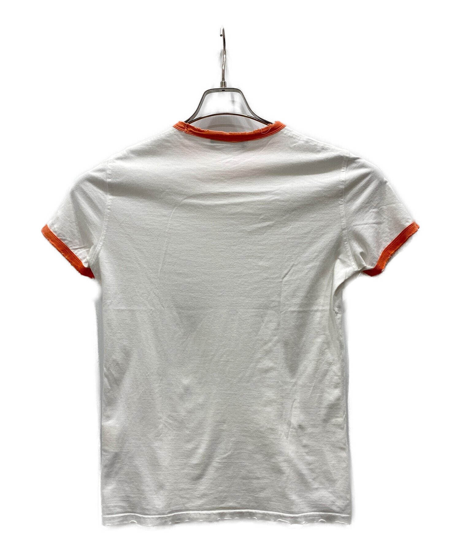 DSQUARED2 (ディースクエアード) 双子プリントリンガーダメージ加工Tシャツ ホワイト×オレンジ サイズ:S