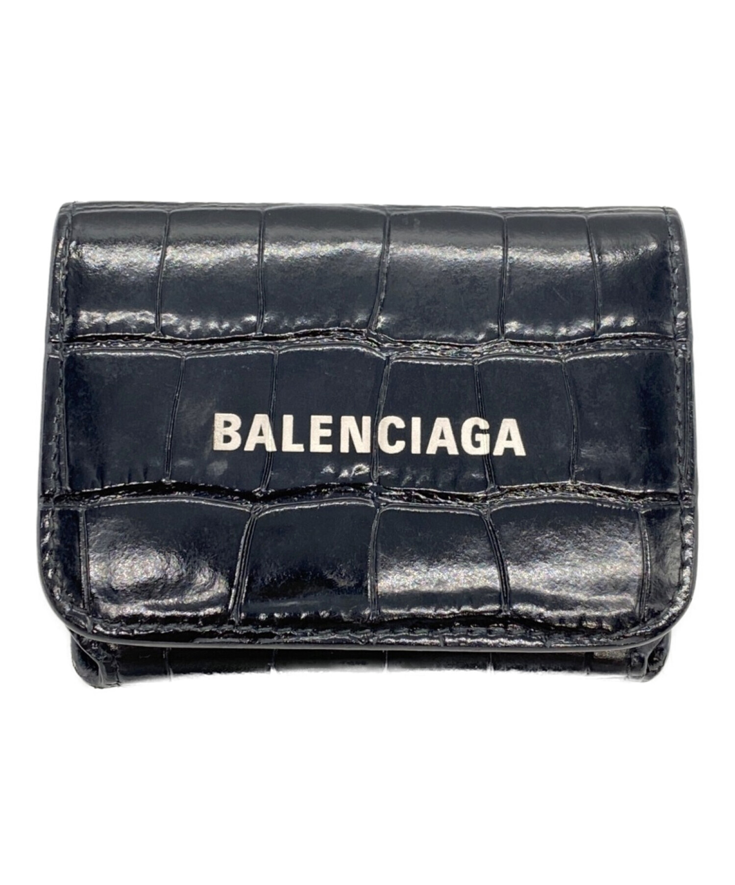 バレンシアガ BALENCIAGA 財布　クロコ　コンパクトウォレット 黒