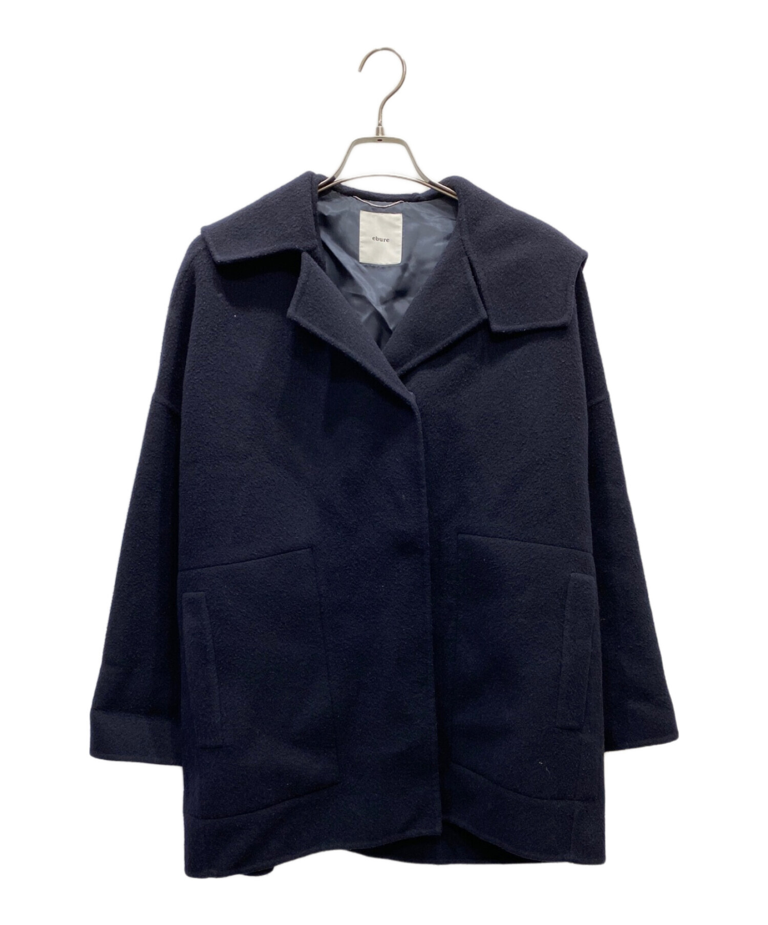 中古・古着通販】EBURE (エブール) カシミヤ混ハーフコート ネイビー 