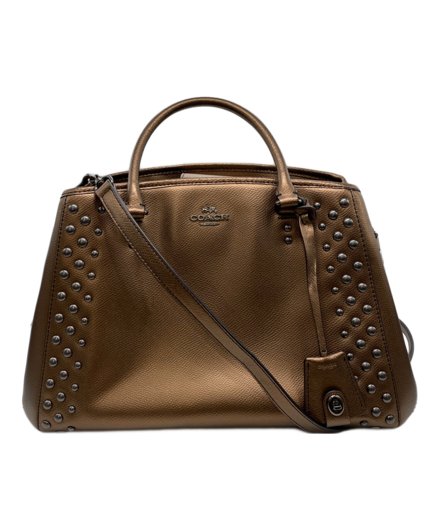 中古・古着通販】COACH (コーチ) スタッズ2WAYハンドバッグ ブラウン 