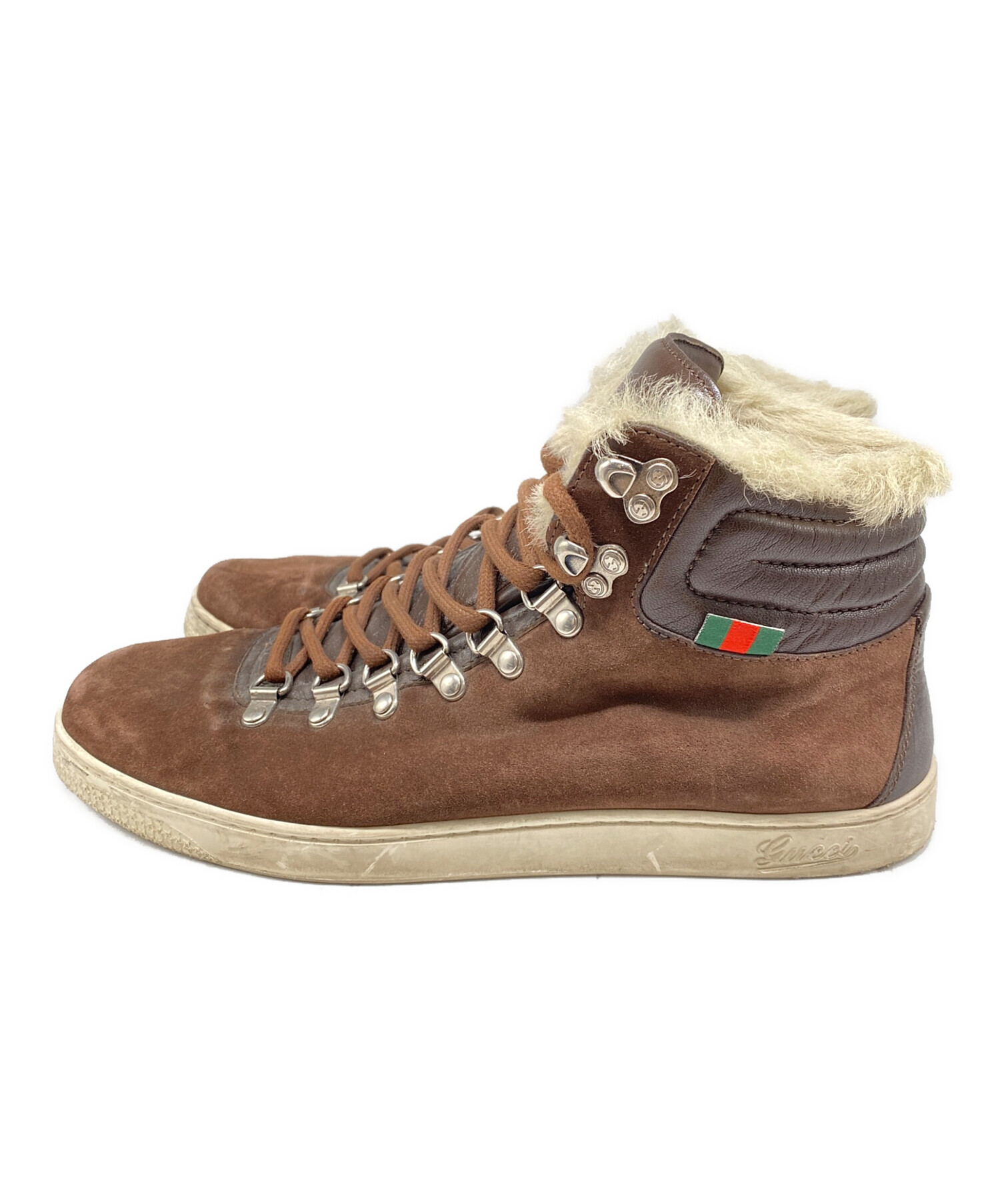 GUCCI グッチ スエード ファー ハイカットスニーカー ブラウン 245305