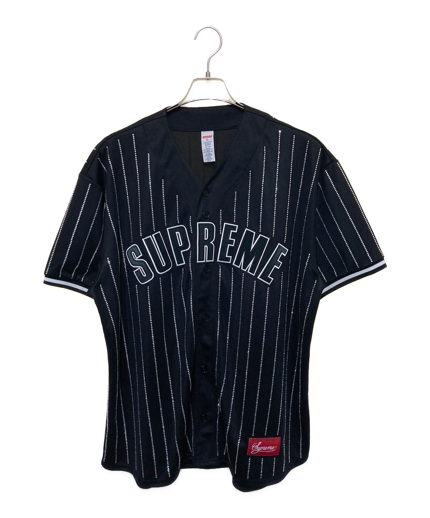 SUPREME (シュプリーム) Rhinestone Stripe Baseball Jersey ブラック サイズ:XL
