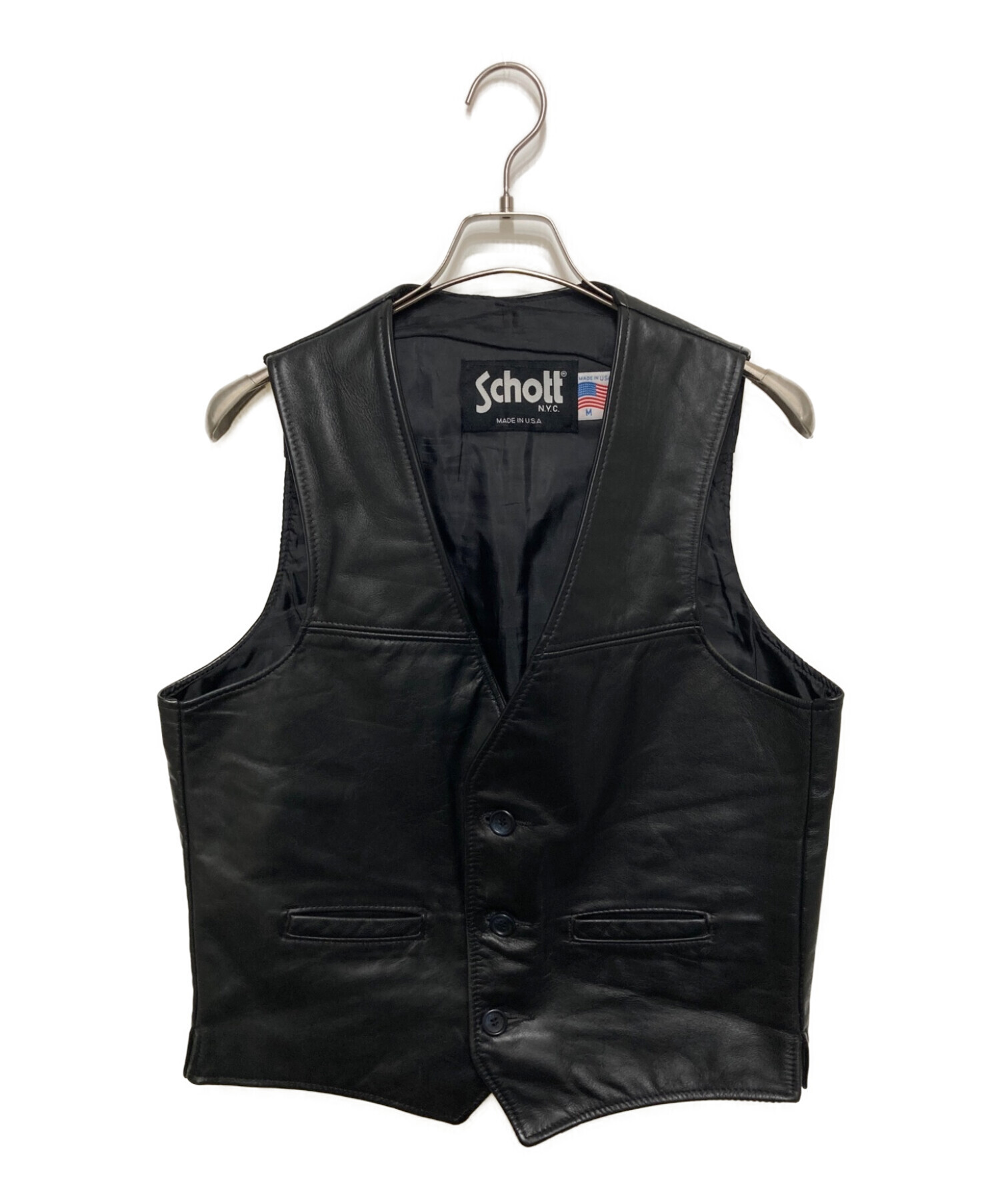 Schott 茶色かっ 黒レザーベスト 3ボタン