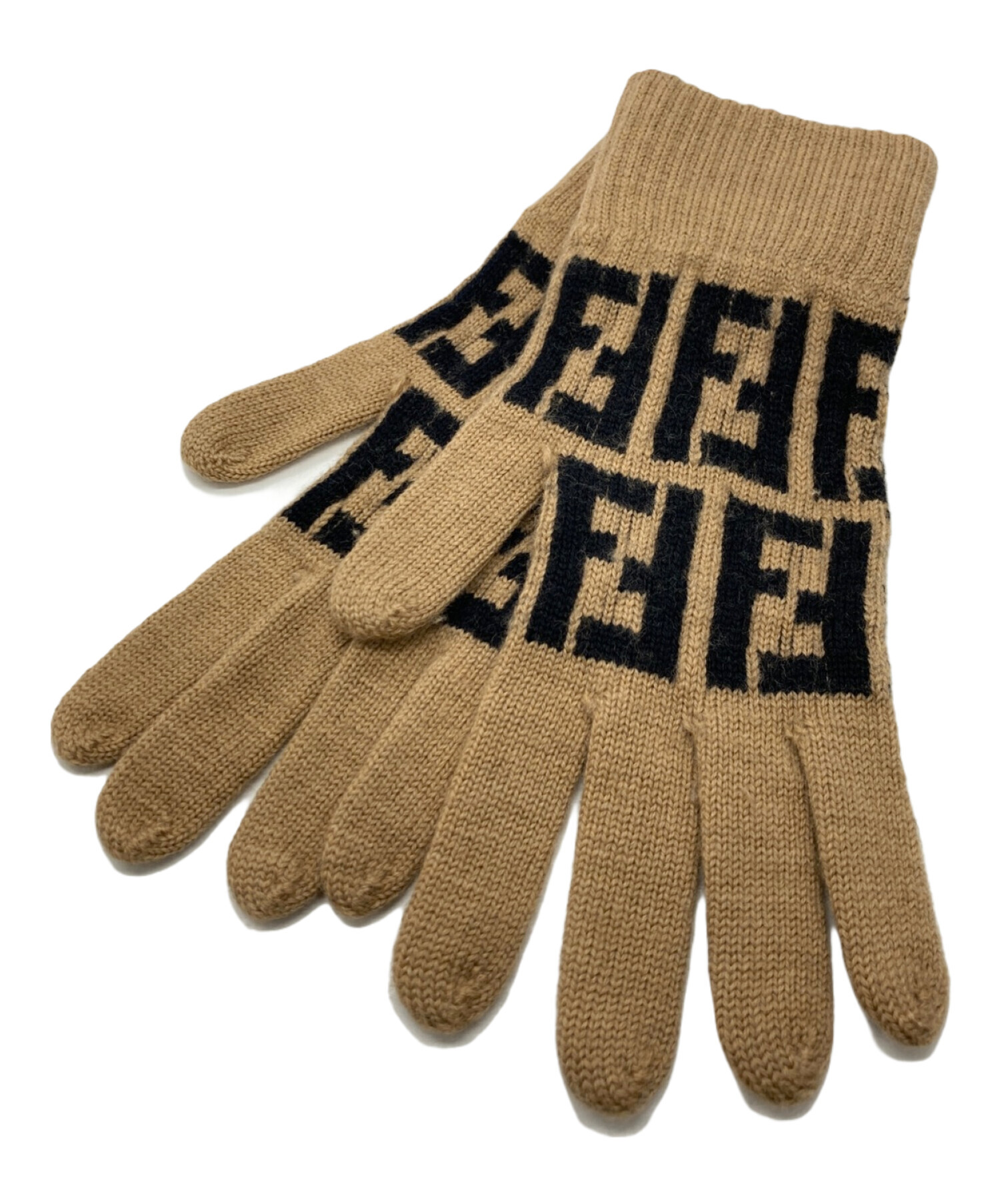 Fendi ロゴ入り ベージュ手袋 Fendi ロゴベージュ 手袋