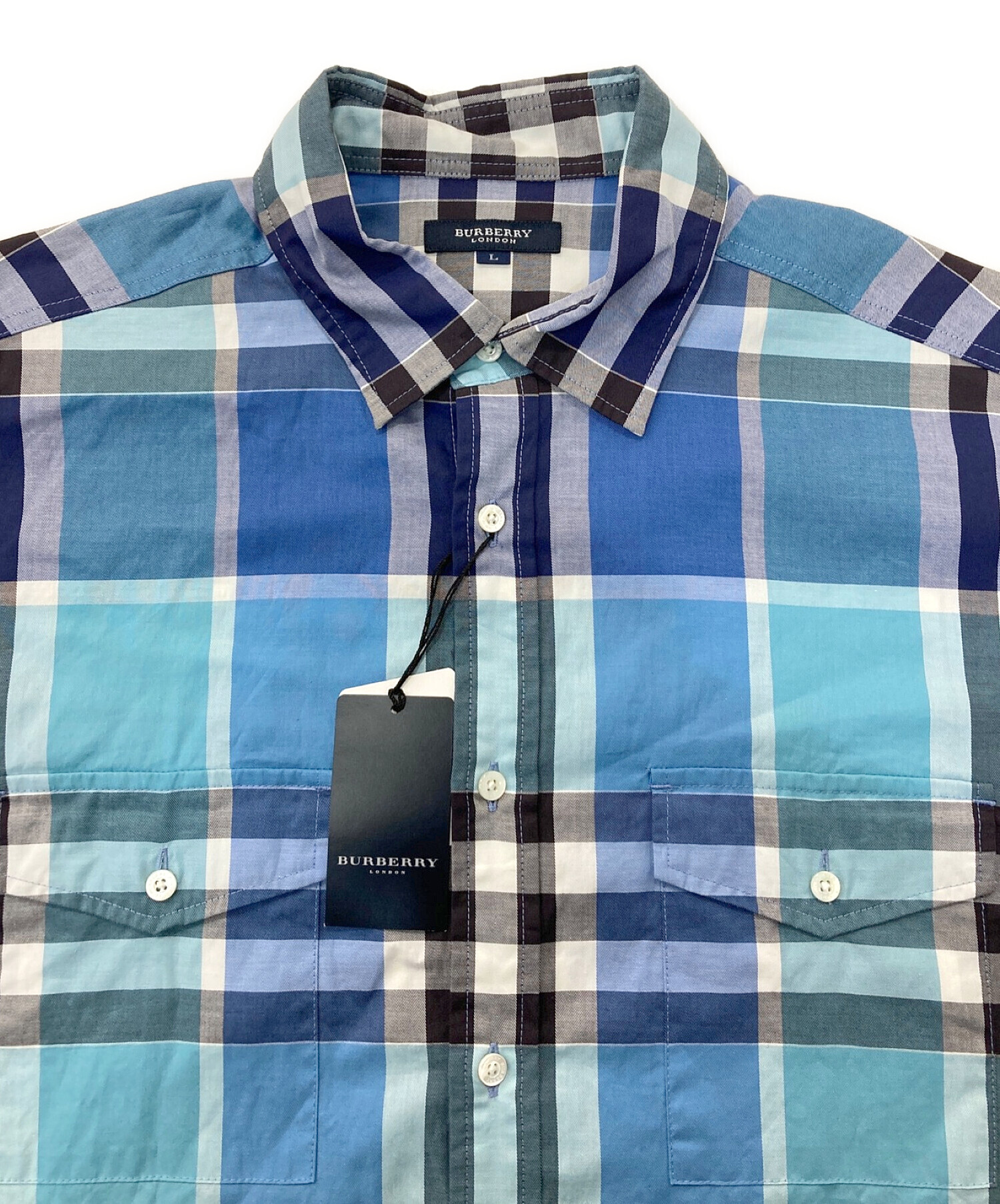 BURBERRY (バーバリー) チェックシャツ ブルー サイズ:L 未使用品