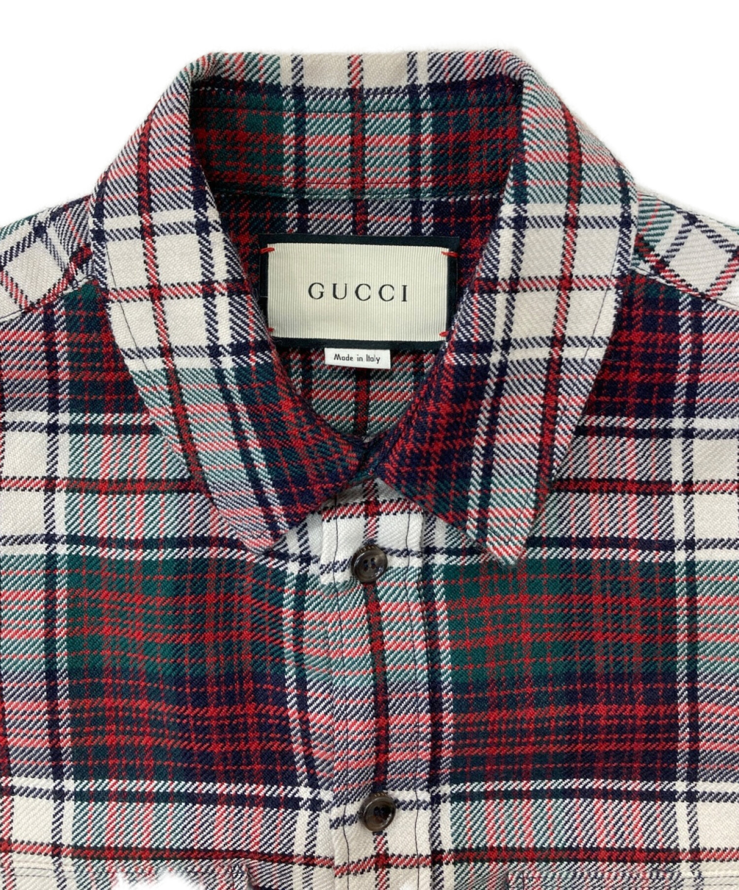 GUCCI (グッチ) バックロゴチェックシャツ レッド サイズ:48