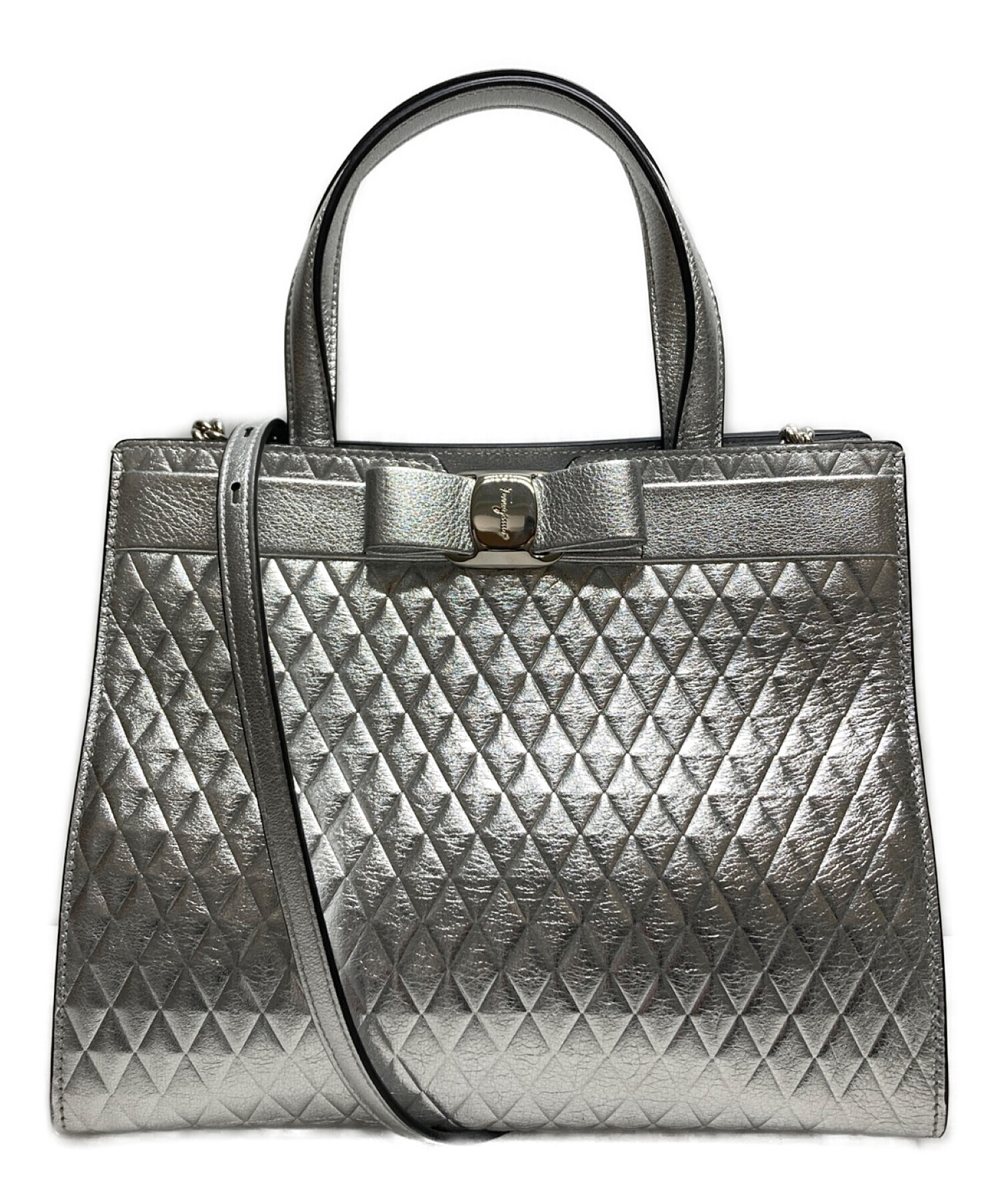 フェラガモFerragamo バックシルバー2way