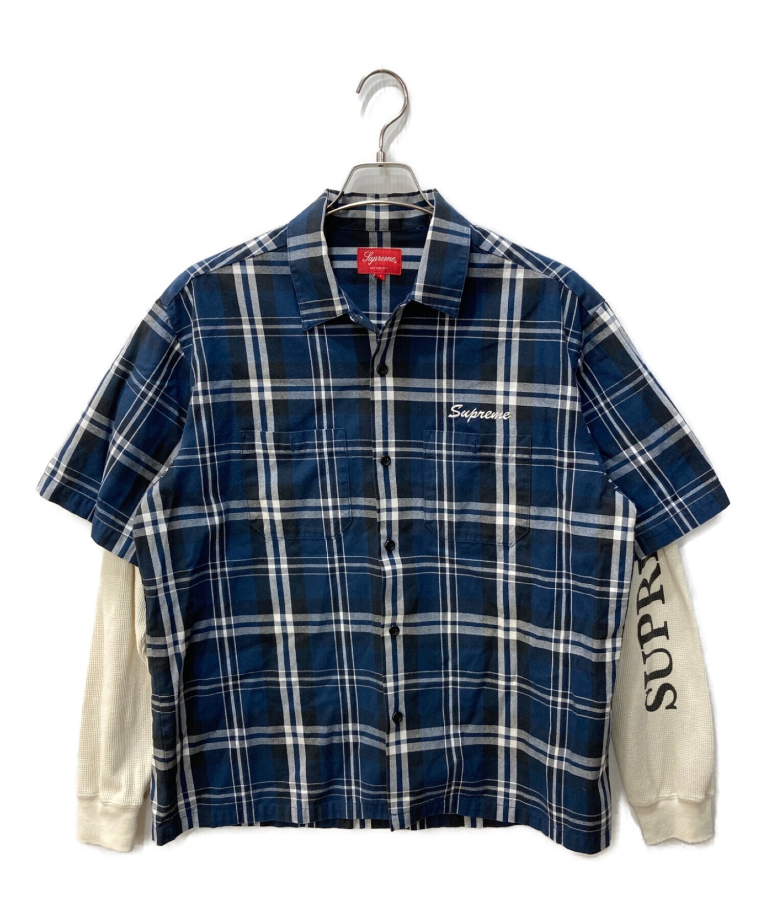 SUPREME (シュプリーム) レイヤードチェックシャツ　Thermal Work Shirt　21AW ネイビー サイズ:M
