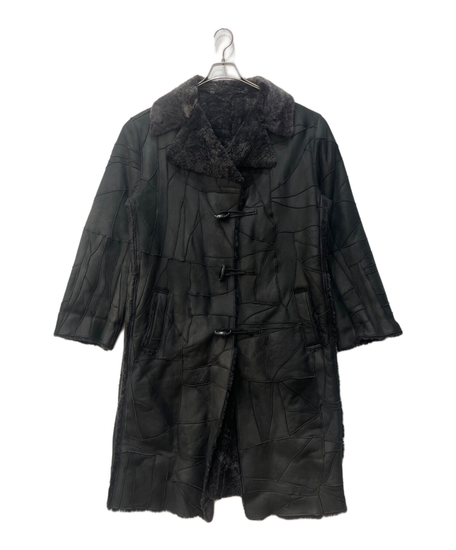 美品 ヨシユキコニシ ムートンコート ロングコート 羊革 本革 ブラック L 極美品 ヨシユキコニシ ムートンコート ロングコート 羊革 本革